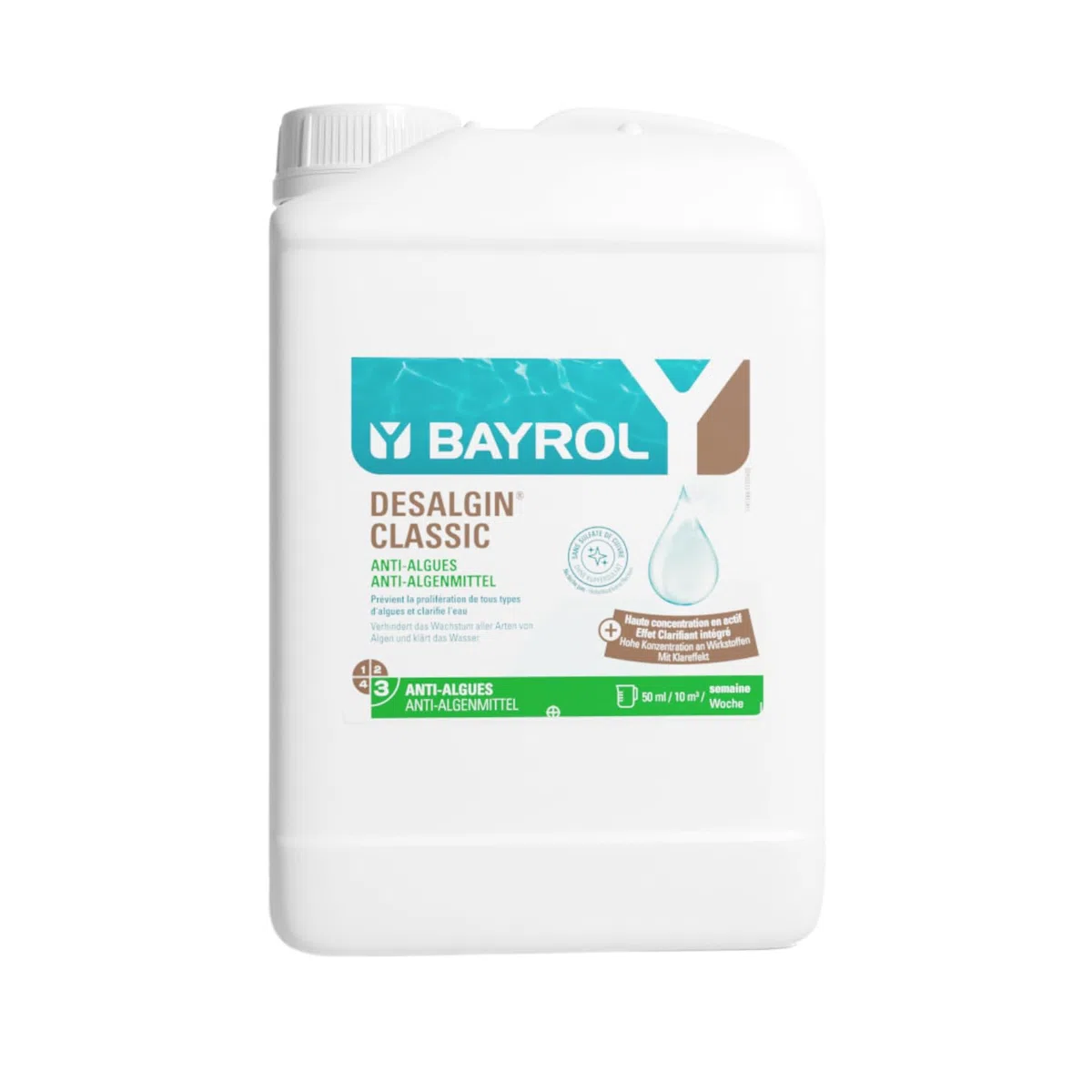 BAYROL Desalgin® Classic 3 L - Anti Algue Piscine Concentré - Algicide Piscine sans Sulfate de Cuivre - Eau Verte et Algues