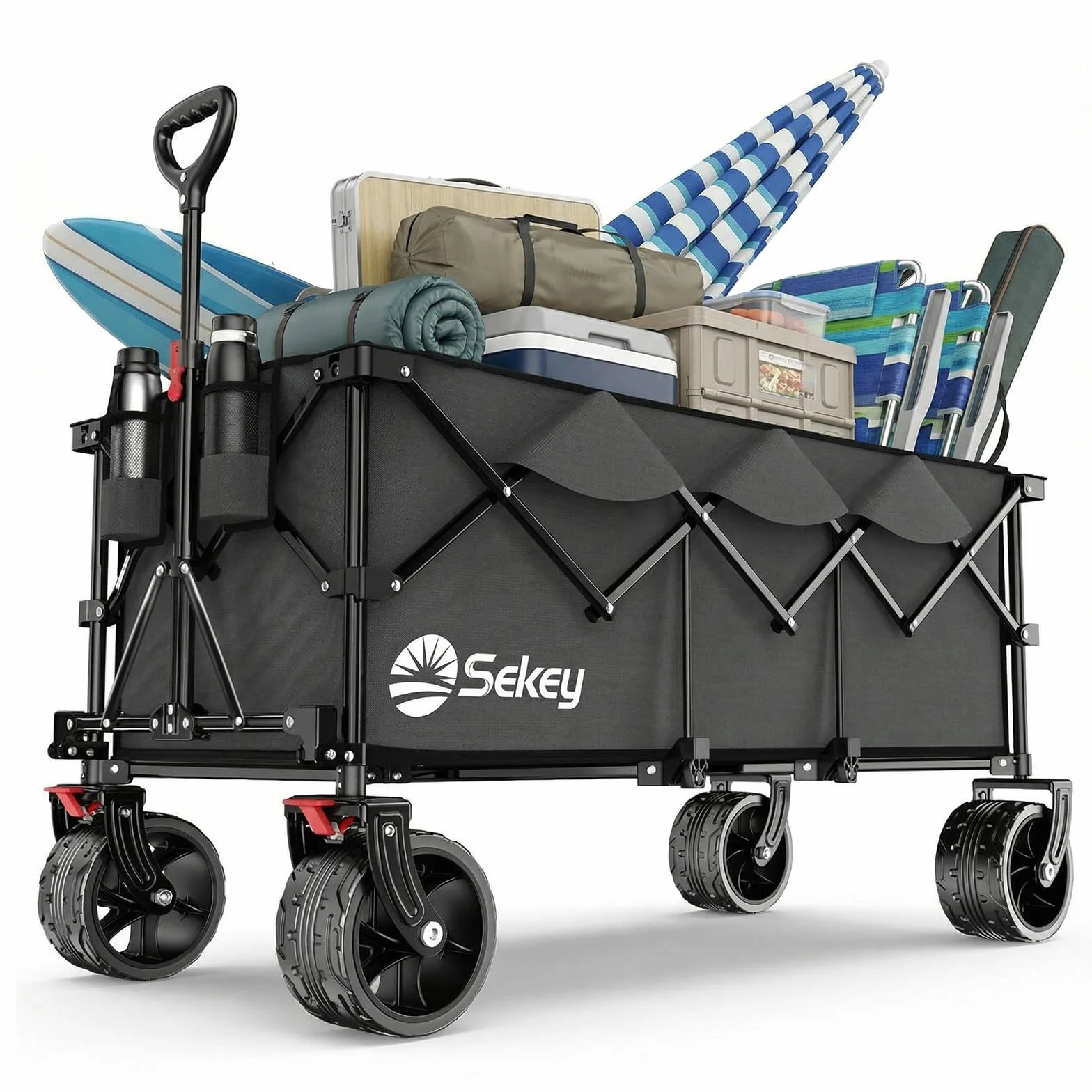 Sekey XXXL Chariot Pliable 300L 200KG, Modèle Allongé avec Roues Tout-Terrain 17x10 cm, Breveté Mécanisme 4-en-1 Dépliage Instantané, Anthracite