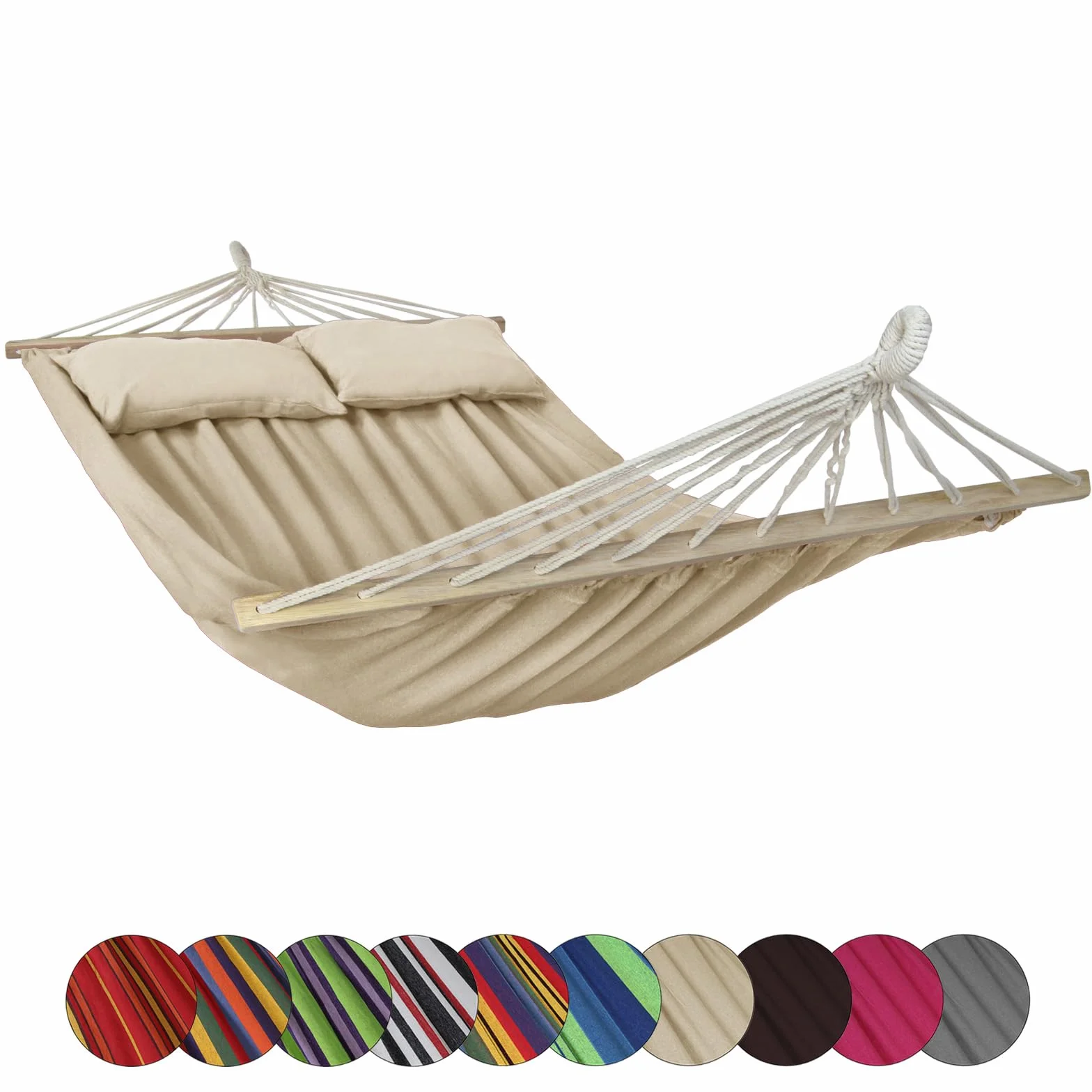 BB Sport Hamac Double Suspendu Barre Deux Personnes 240 x 150 cm Charge Max. 300 kg Couleur Plage