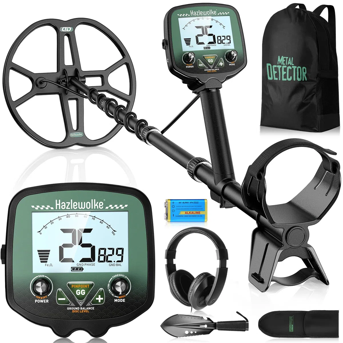 Detecteur de Metaux Professionnel avec Bobine Double-D Étanche 13", Haute Fréquence 19,23 kHz pour Détection Argent & Or, Équilibre du Sol Réglable Amélioré, 3 Modes de Détection (Profondeur 12'')