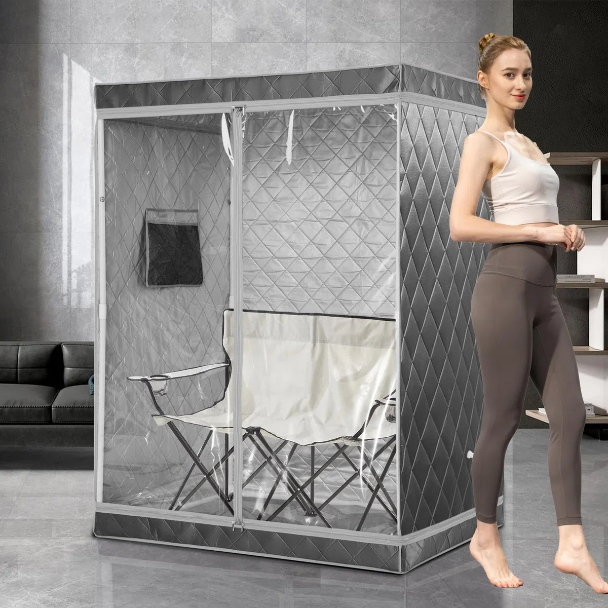 Tente de sauna à vapeur portable pour 2 personnes, pliable et légère pour la maison, 2 personnes, pliable, légère, pour la maison, chaise pliable pour 2 personnes, cuiseur vapeur non inclus