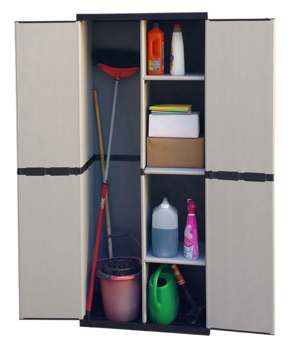 Armoire pour extérieur, porte-balais, avec 2 portes en PVC, 168 x 68 x 39,5 cm