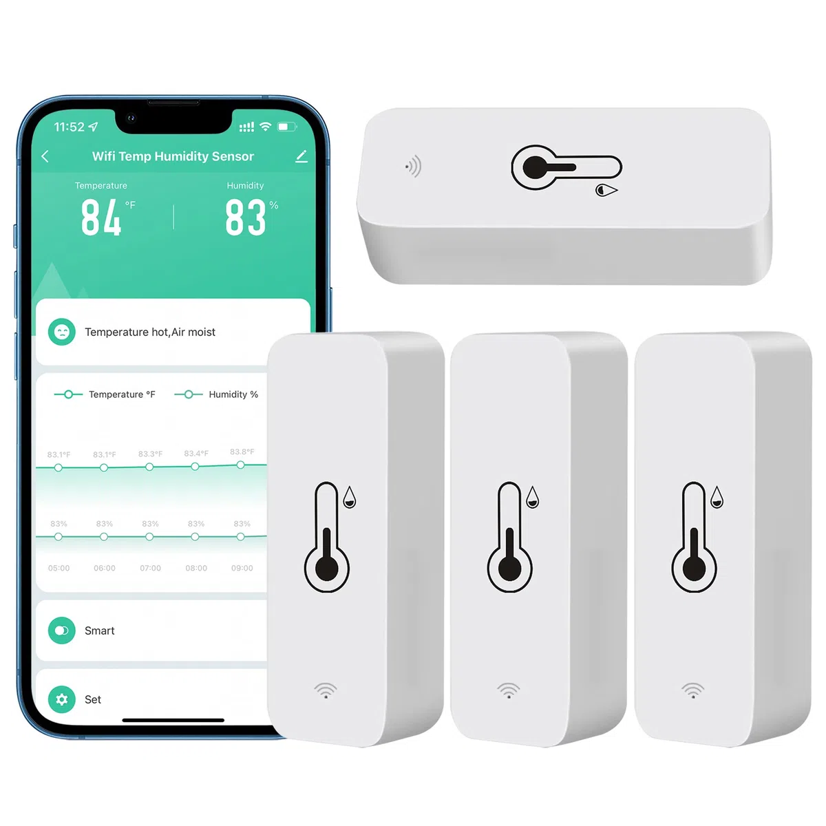 Capteur de thermomètre hygromètre WiFi intérieur extérieur avec alerte application à distance