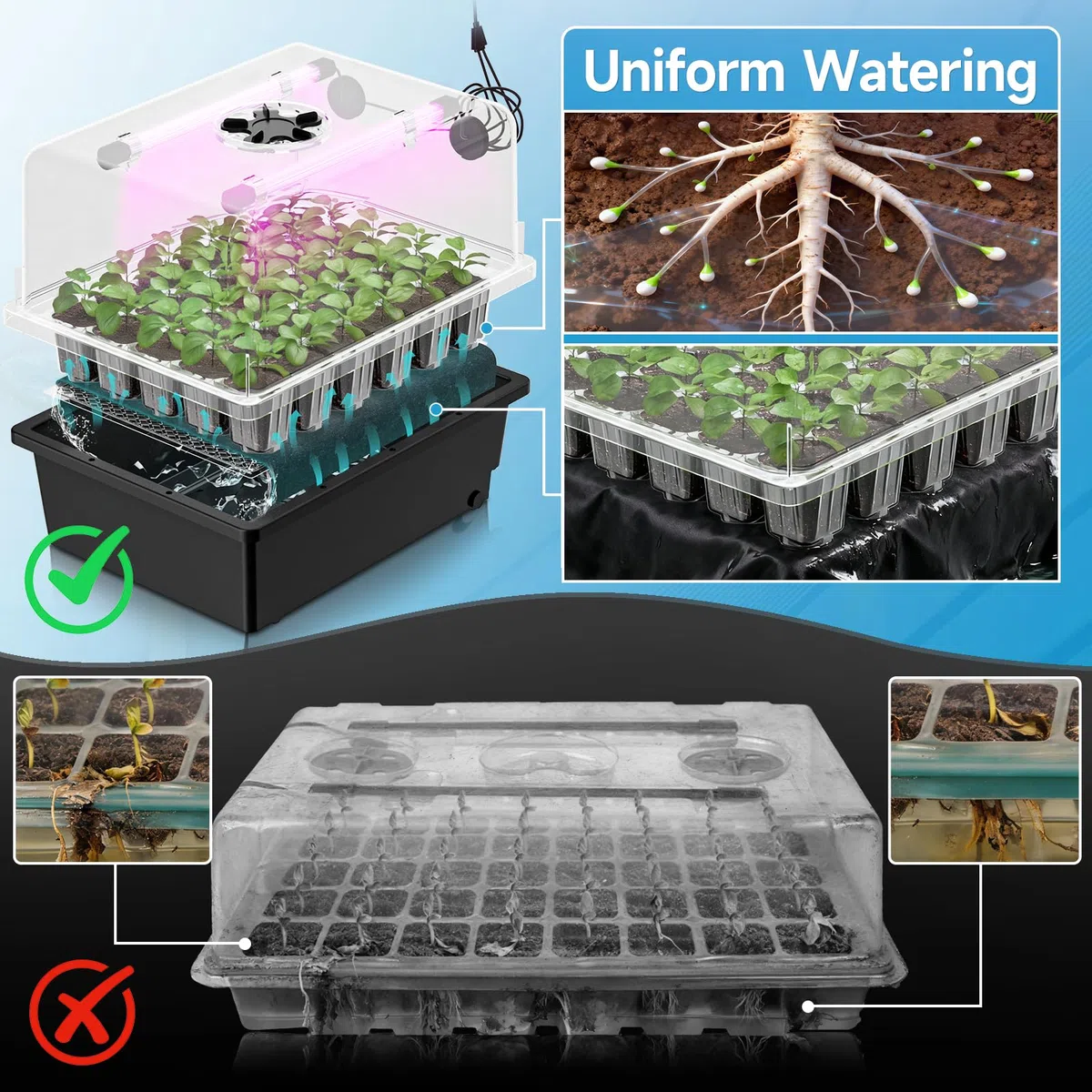 Hon&Guan Serre de pièce, jardinière avec lampe de plante, tapis chauffant thermostat, mini serre épaissie, kit de culture avec minuterie, luminosité réglable