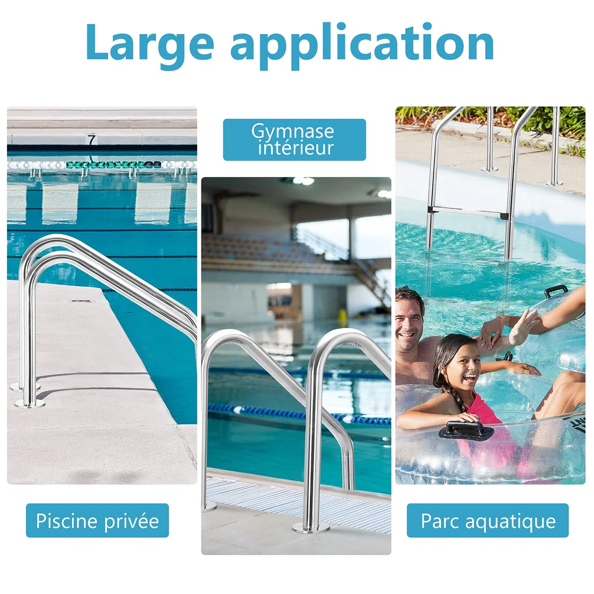 GOPLUS Échelle de Piscine à 3 Marches,Échelle de Marches de Piscine en Acier Inoxydable,Marchepied avec Protection Antidérapante pour Piscines, Centres de Spa, Parcs Aquatiques, Argenté 53x23x147CM