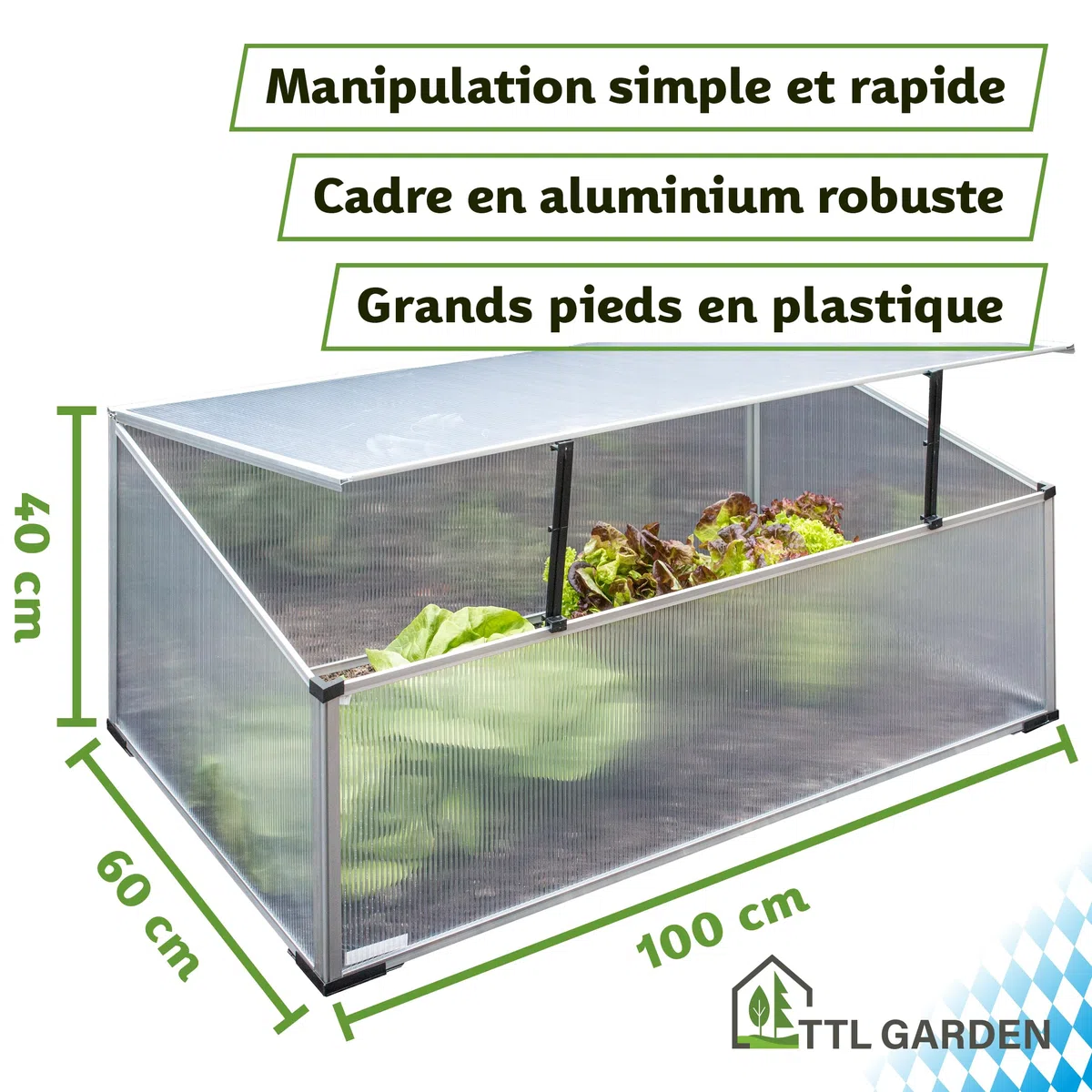 TTL Garden Jardinière en aluminium 40 x 100 x 60 cm – Serre pour plantes, plantation pour légumes, herbes et fleurs, culture et conditions de croissance optimales même en hiver