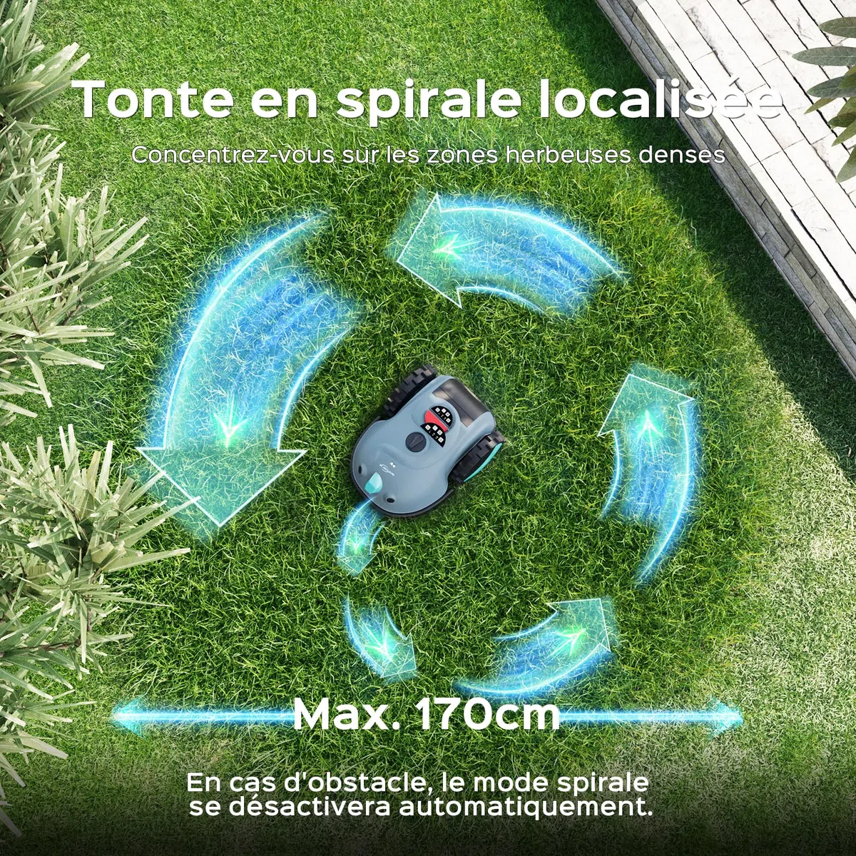 YARDCARE V100 Robot Tondeuse sans Fil Périphérique avec Navigation Visuelle, Détection d'obstacles 150, Robot Tondeuse Gazon avec Batterie(4Ah), Peigne à Herbe, Lames de Rechange