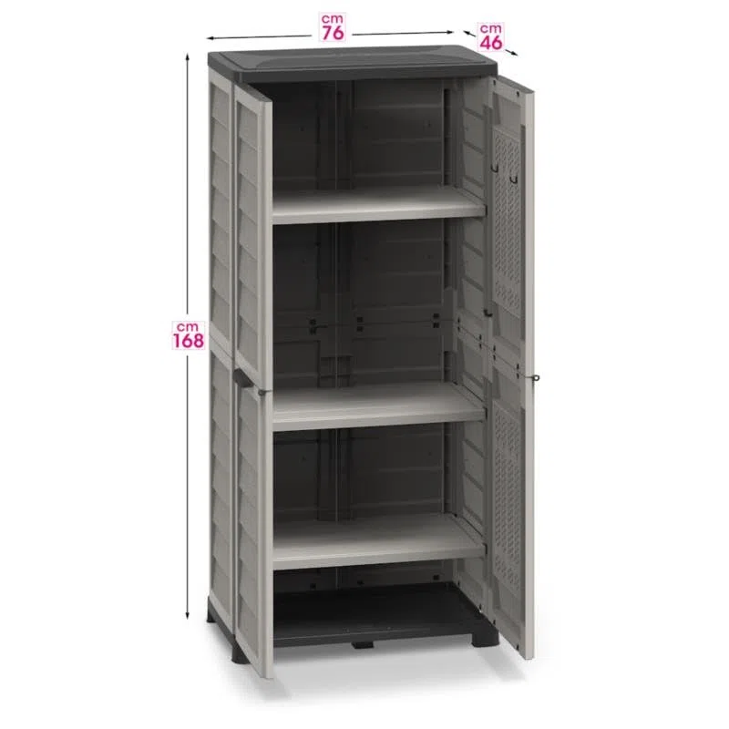 Deconation Armoire Haute De Rangement Extérieure/intérieure - 76 X 46 X H 168 Cm - Sable Et Gris Anthracite