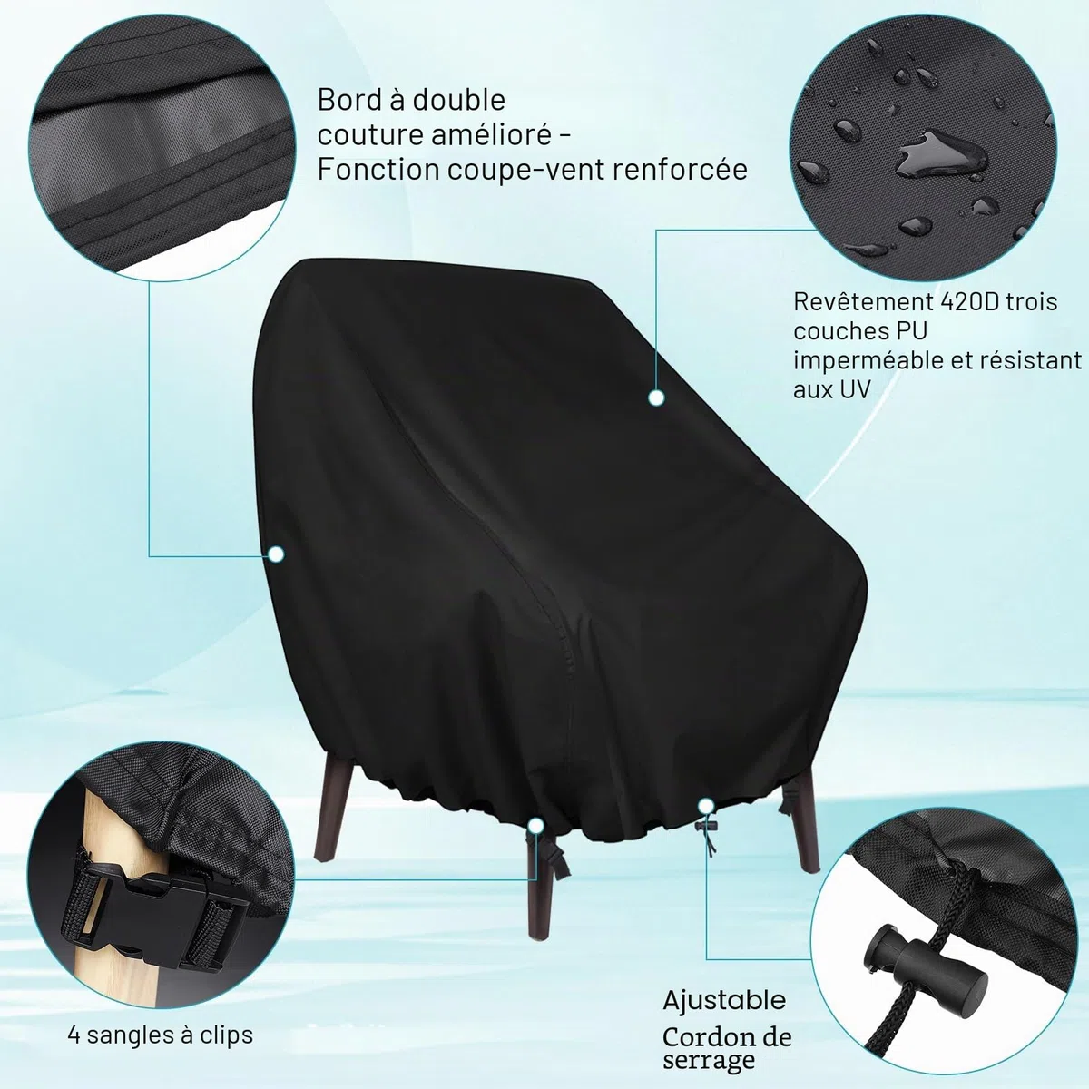 GARPROVM Housse de Chaise de Jardin 2 pièces, Housse pour Fauteuil 89x97x74cm, Housse de Protection pour chaises Extérieur, Tissu Oxford 420D Imperméable, bâche pour chaises de Balcon