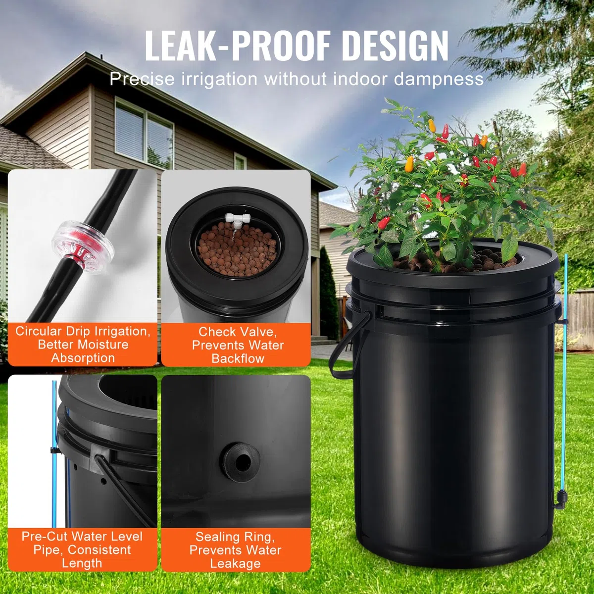 VEVOR Système de Culture Hydroponique DWC, Kit Goutte à Goutte Supérieur, Culture en Eau Profonde 20 L 2 Seaux, avec Pompe à Air, Pierres à Air, Dispositif de Niveau d'eau, pour Légumes à Feuilles