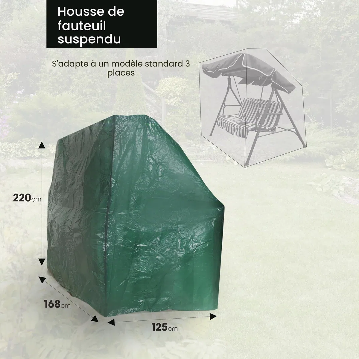 DIVCHI Housse de protection imperméable pour balancelle 3 places pour extérieur, jardin, terrasse