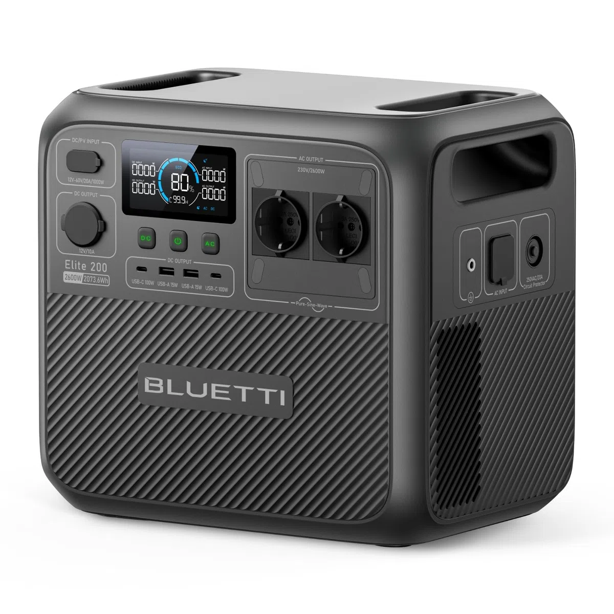 BLUETTI Elite 200 V2 Générateur Électrique Portable, Recharge de 0-80% en 45 Min, Batterie LFP de 2073,6Wh avec 2 Prises CA 2600W (3900W Power Lifting), Station Électrique pour Camping