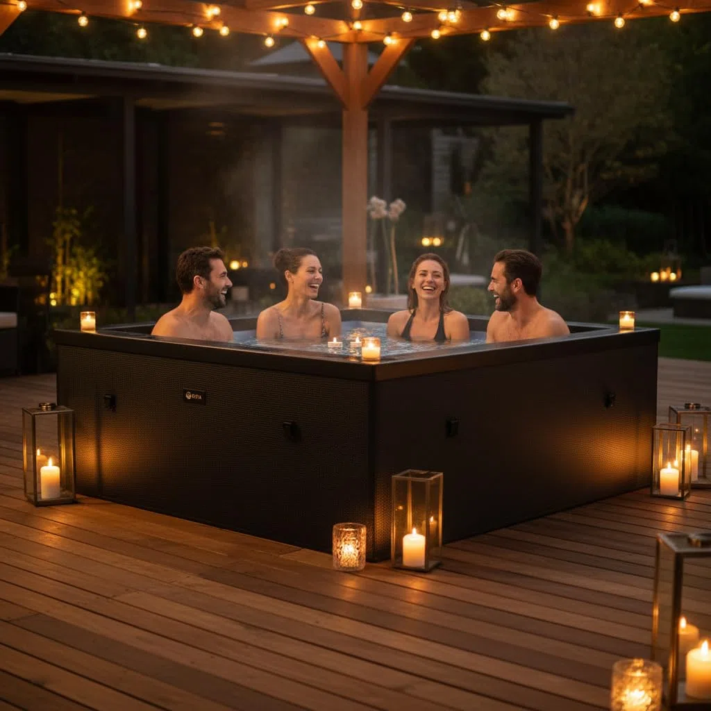 N NETSPA - Spa - Celestia - Semi-Rigide Carré 6 Places – Construction Portable en Mousse, Chauffage intégré et Couverture économe en énergie – Volume 1100l - Ø180xH70cm - Charcoal Black