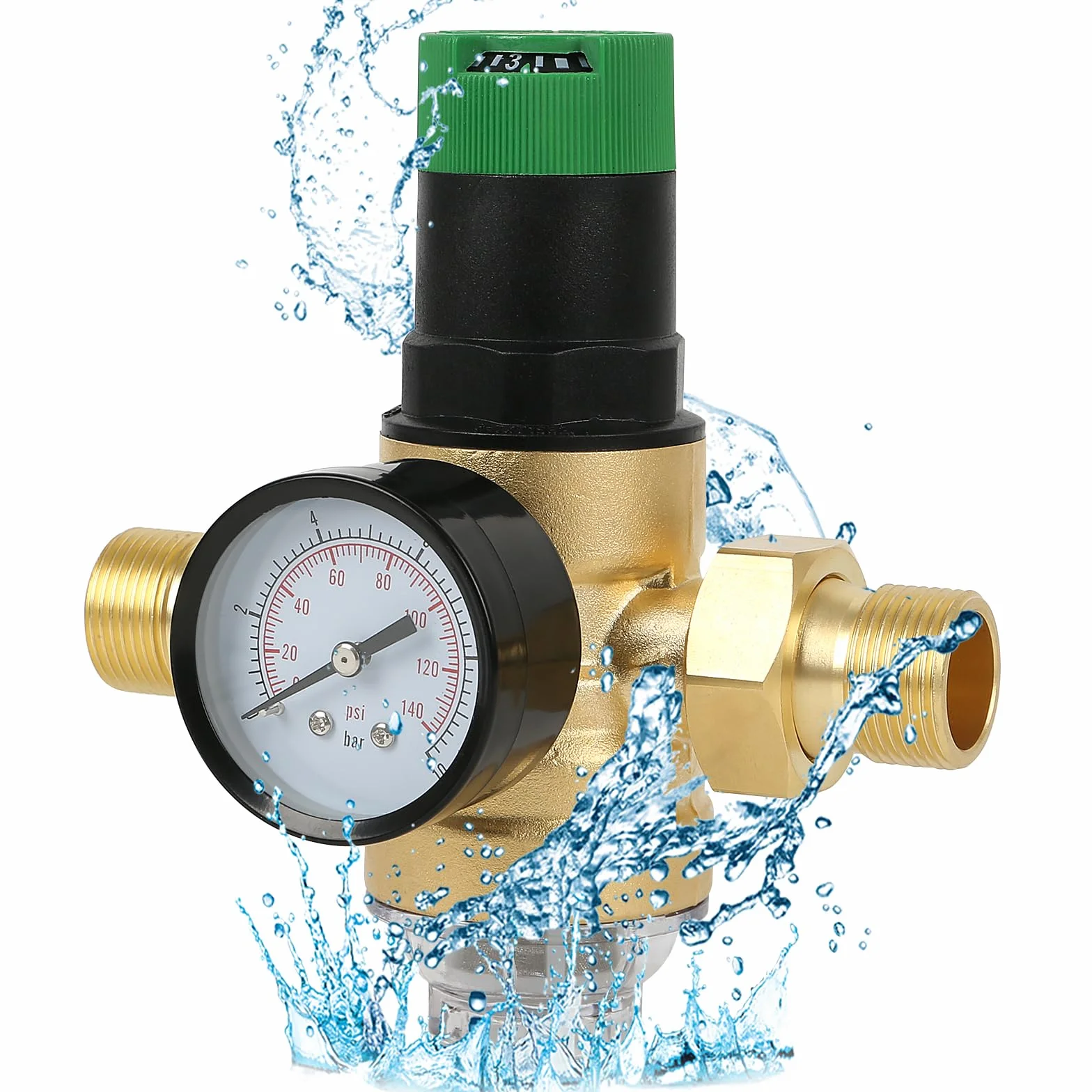 Réducteur de pression d'eau avec manomètre et filtre à tamis, réducteur de pression d'eau en laiton 3/4", filtre à eau avec réducteur de pression