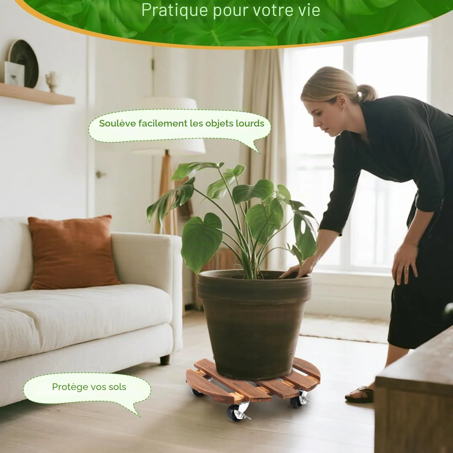 Chariot pour plantes 30 cm Rond Plateau roulant résistant aux intempéries avec roulettes