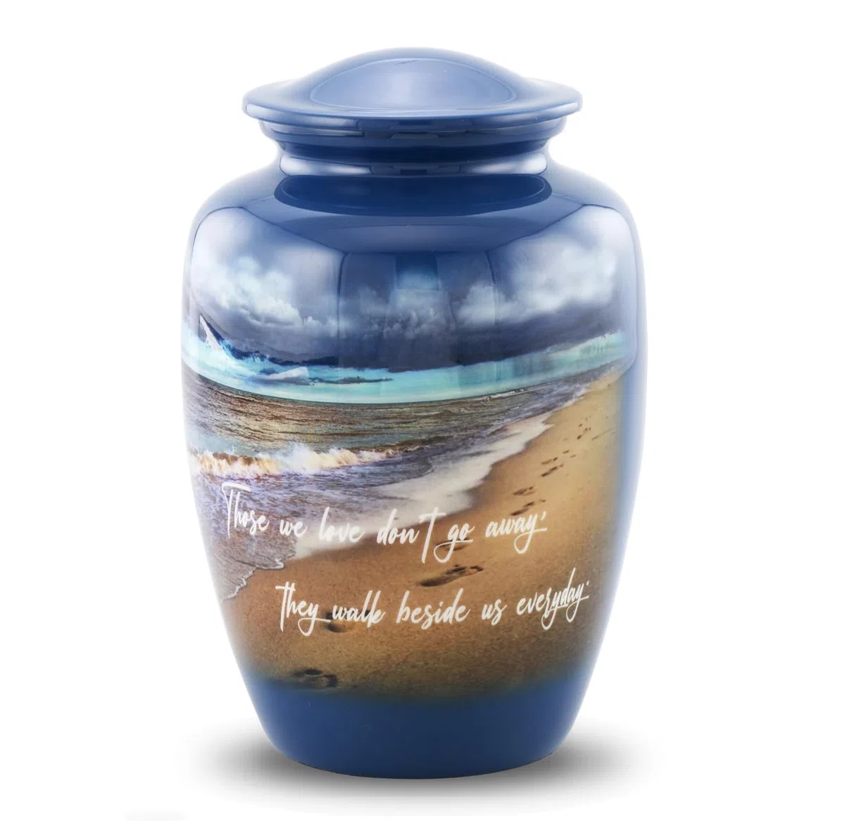 Urne funéraire bleu océan avec plage et vagues – Urne funéraire en métal de grande taille fabriquée à la main pour hommes et femmes (jusqu'à 95,3 kg) – Un bel hommage pour les amateurs de l'océan