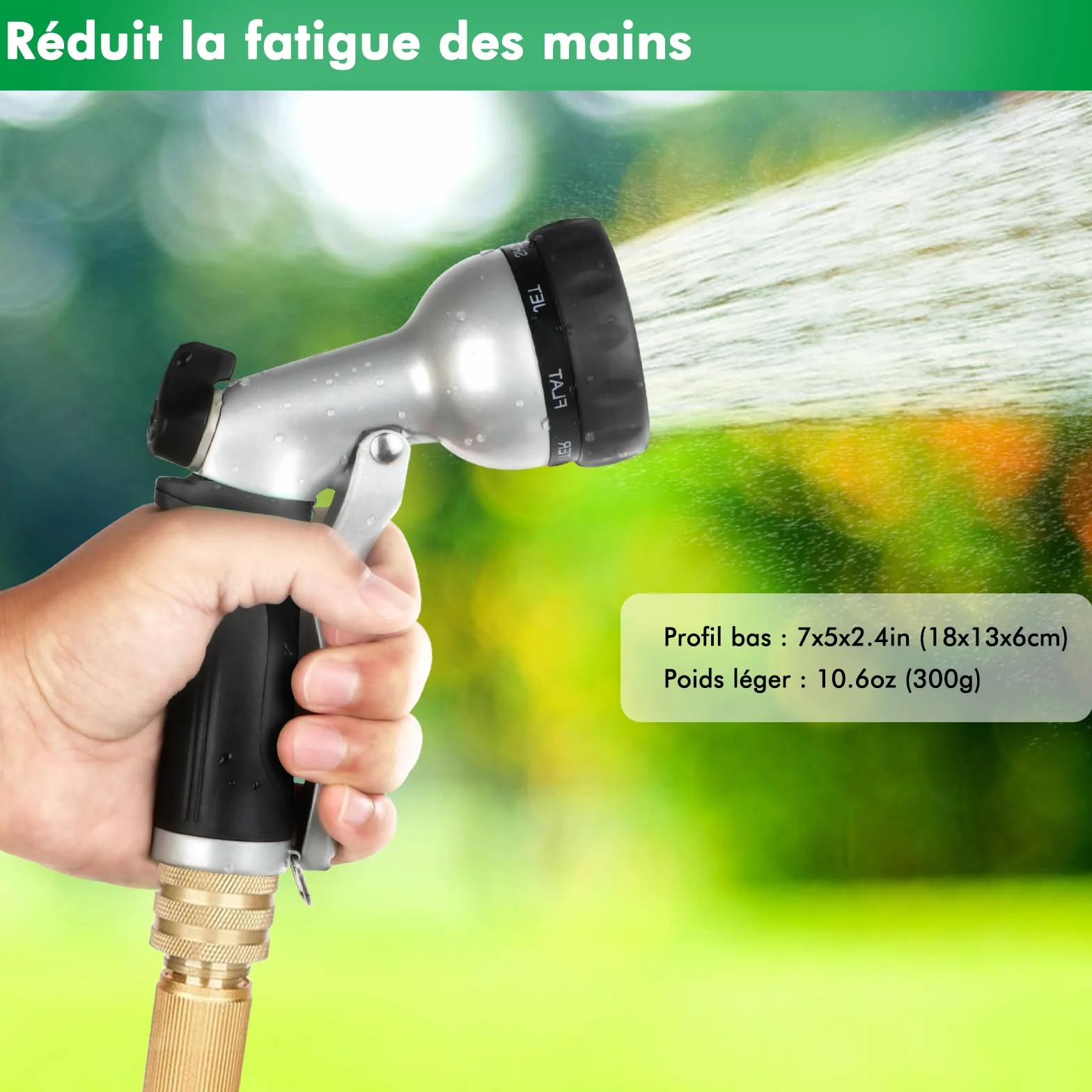 RESTMO Pistolet d'arrosage de Jardin Métal Pulvérisateur de Tuyau 7 Modèles Débit d'eau Réglable Noir