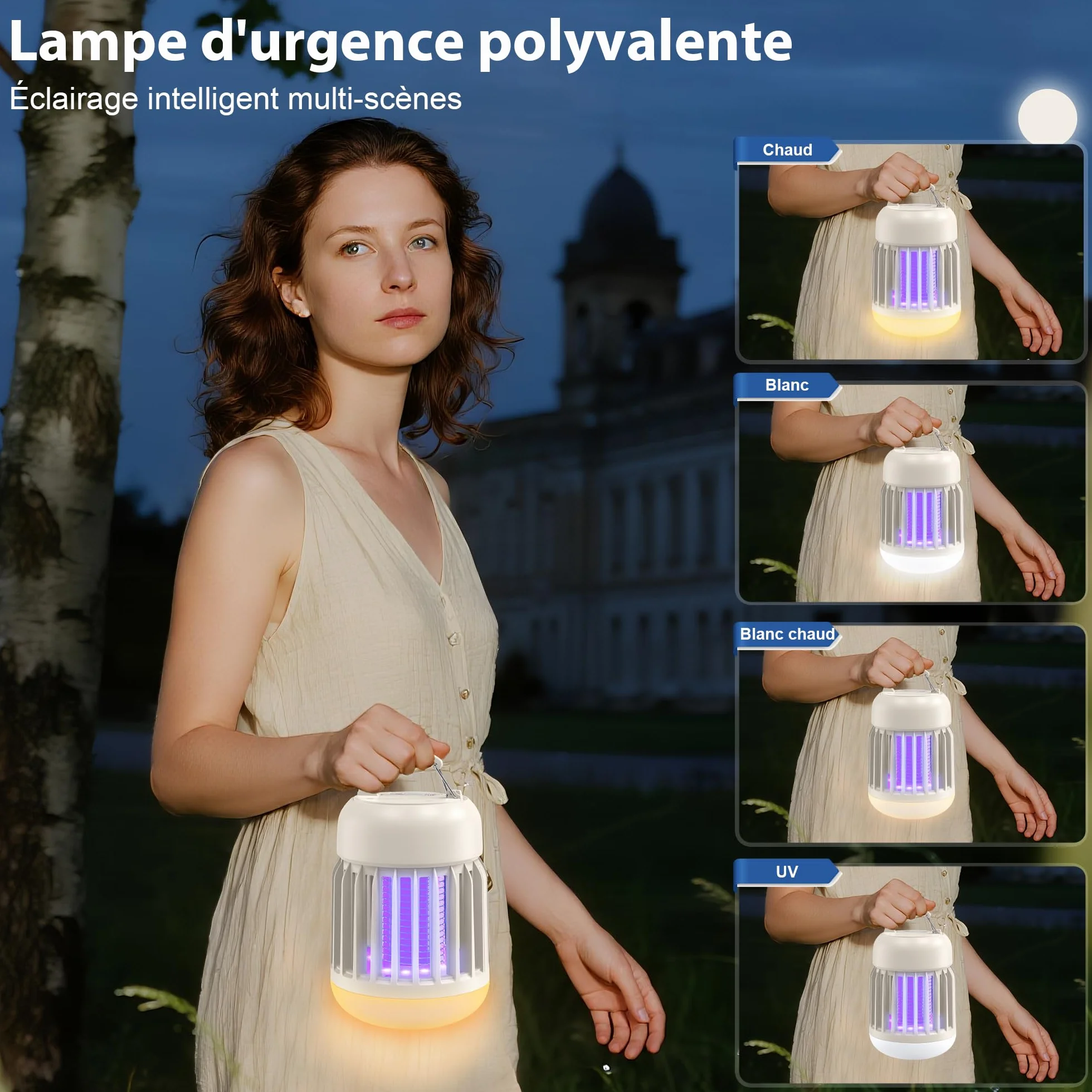 Lampe Anti Moustique LED 3 Couleurs, 2500V 14.8W 2 en 1 Électrique UV Tue Mouche Intérieur Extérieur