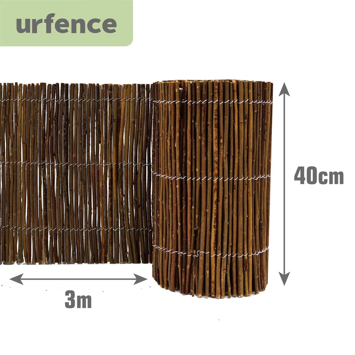 UrFence 300x40 Rouleau Jardin Bois - Bordure a Planter Flexible - Bordure Pelouse en Osier - Petite Barrière de Parterre - Bordurette de Massif - Cloture de Separation - Barriere Terrasse