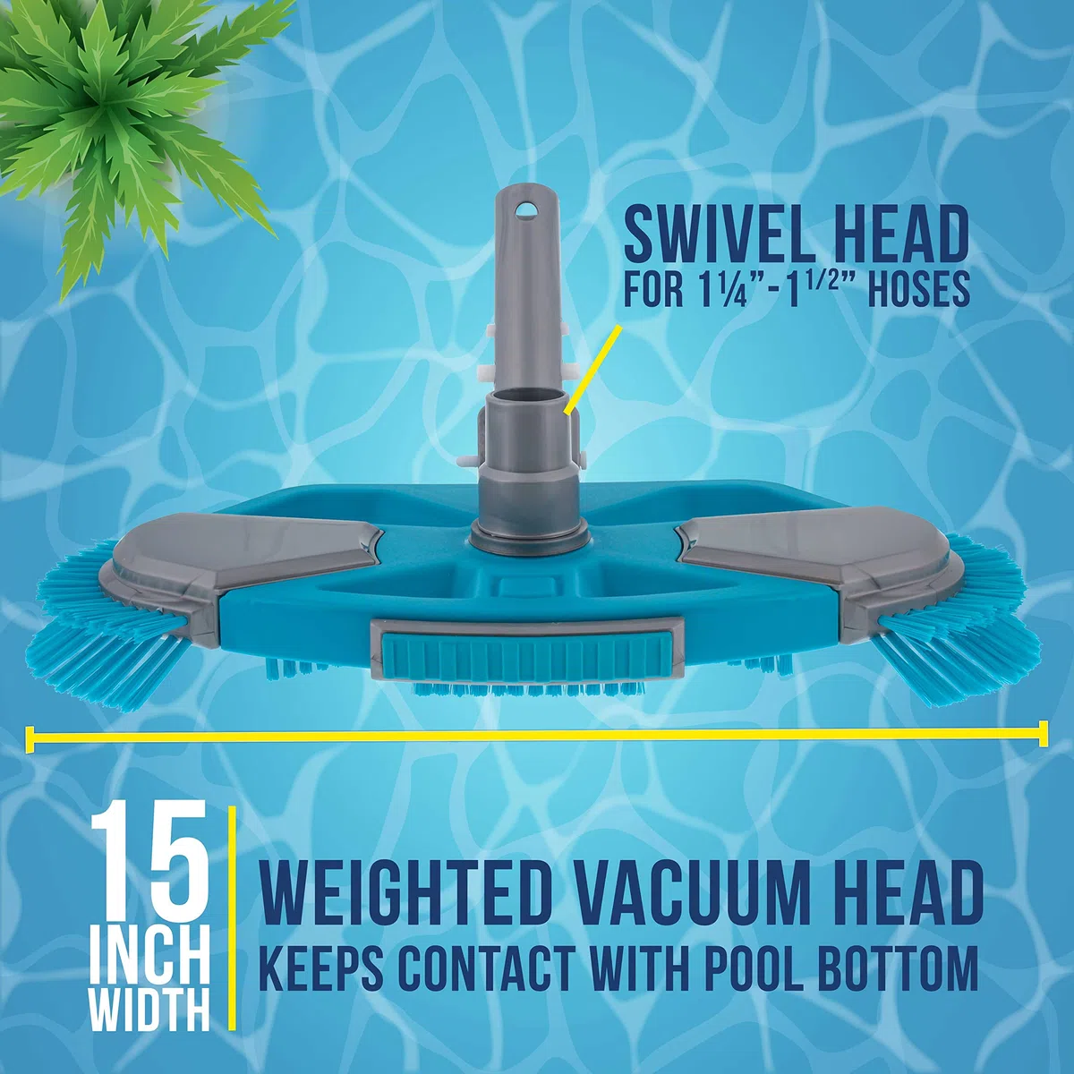 U.S. Pool Supply Tête d'aspirateur lestée de luxe avec brosses latérales, connexion pivotante, poignée à clip EZ – pour piscines hors sol et creusées – Revêtement en vinyle pour sol, mur, marche, coin