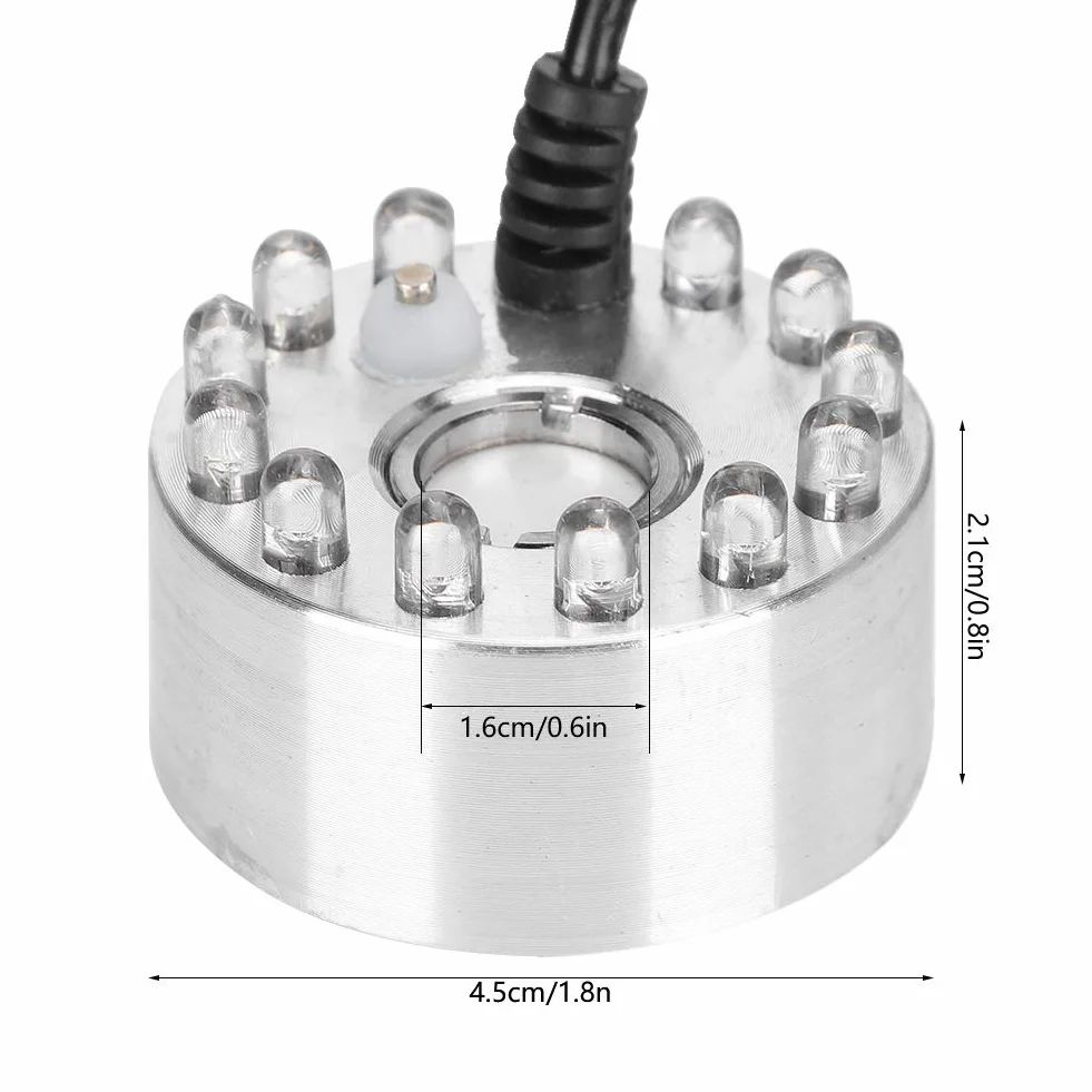 Brumisateur à Ultrasons, Mini Fontaine d'Eau avec 12 Lumières, Humidificateur pour Bassin et Étang 100-240V