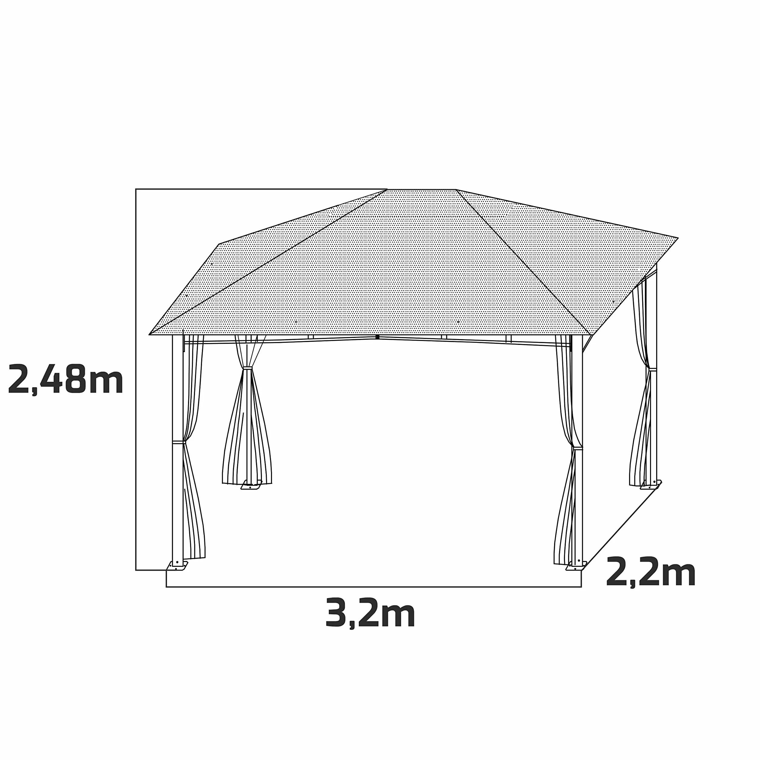 Tonnelle 3 x 2 m pour extérieur en fer forgé élégant pavillon de jardin avec toiles latérales couleur écru