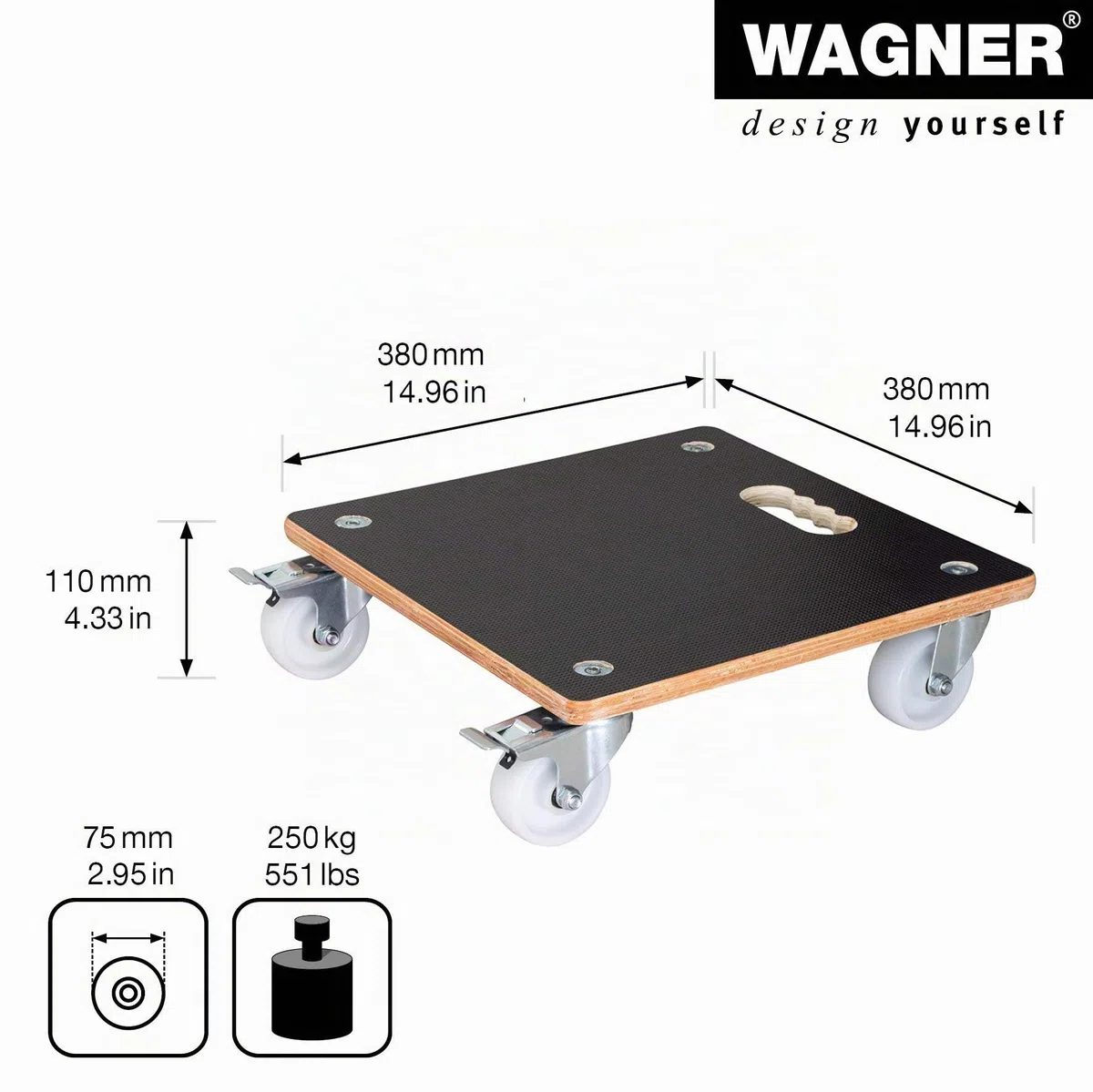 'Wagner "Maxi Grip, 38 x 38 x 38 cm – TK 20133801 Chariot à plantes 250 kg