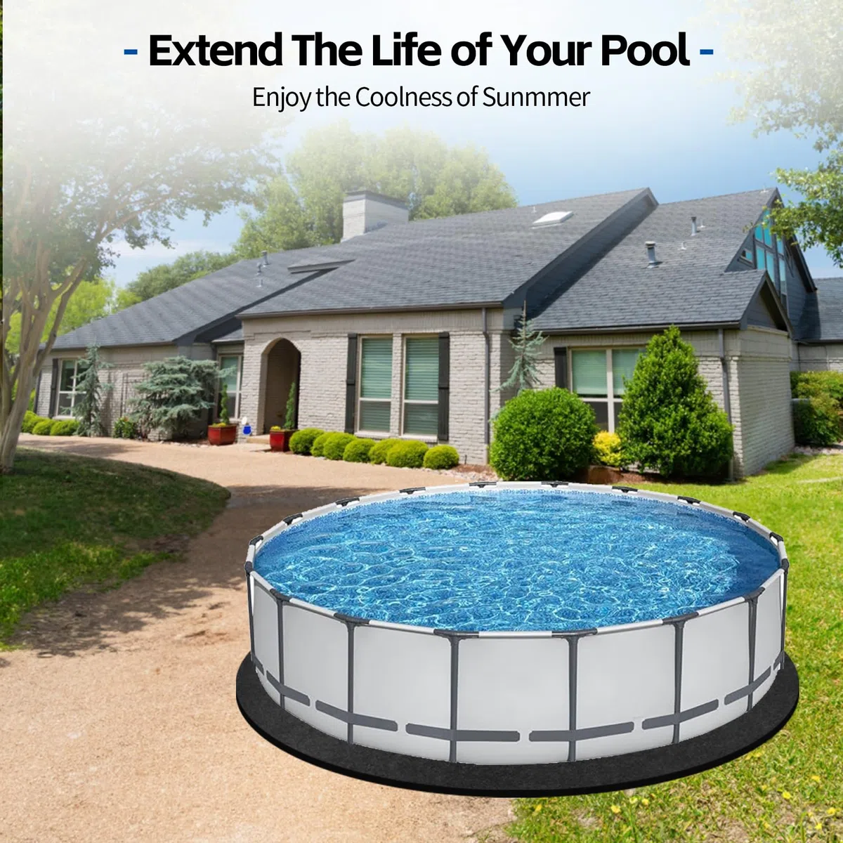 Tapis de piscine rond de 5,5 m, tapis épais pour piscine hors sol, tapis de piscine robuste pour piscine résistante aux perforations, prolonge la durée de vie de la doublure, noir (5,5 m)
