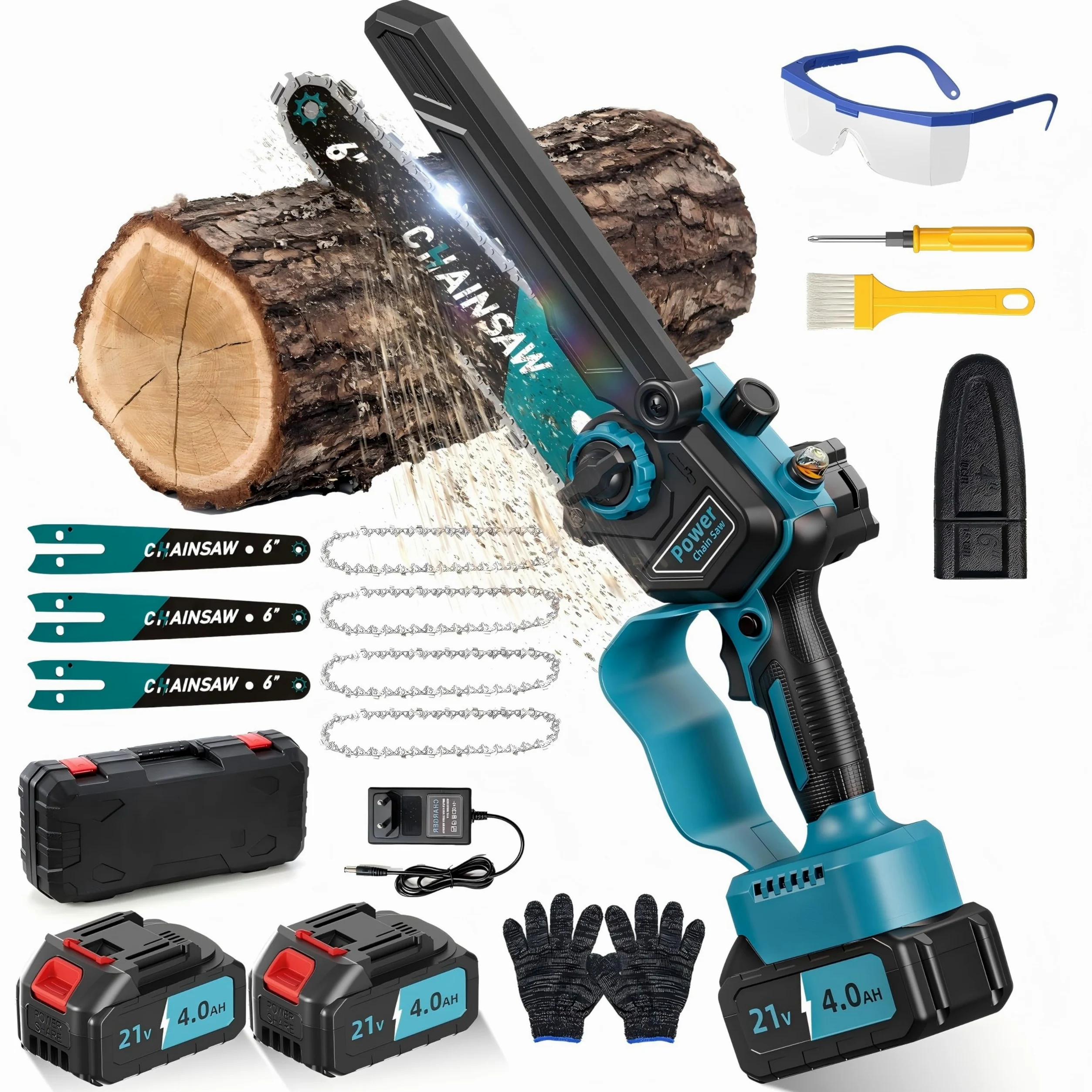 Mini Tronconneuse a Batterie 8000mAh 6 Pouces 1000W Sans Fil Brushless avec Graisseur Automatique Compatible Makita