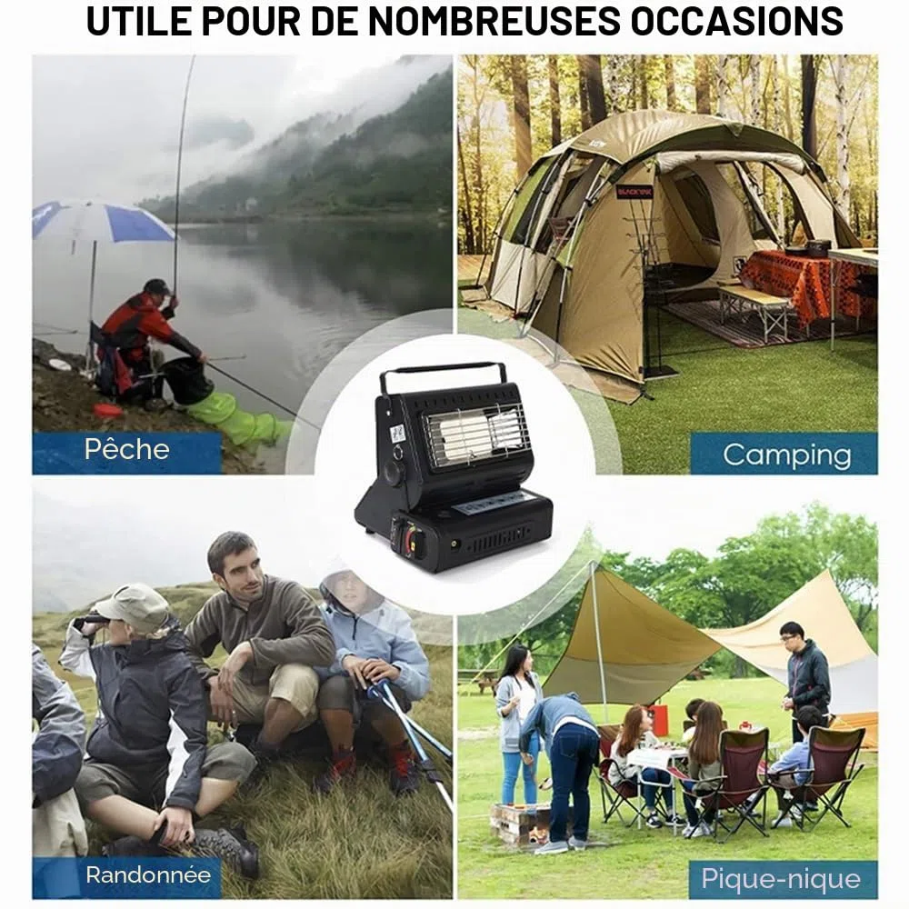 Yinleader Chauffage au gaz en céramique, chauffage d'extérieur, pour tentes, caravanes, camping, brûleur en céramique, 1,3 kW (noir)