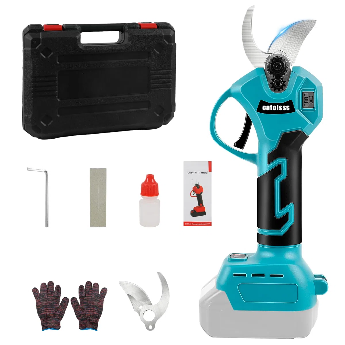 Coupe-branches sans fil compatible avec batterie Makita 18 V, sécateur sans balais avec 2 vitesses, affichage numérique, diamètre de coupe maximal de 45 mm, pierre à aiguiser et lames de rechange