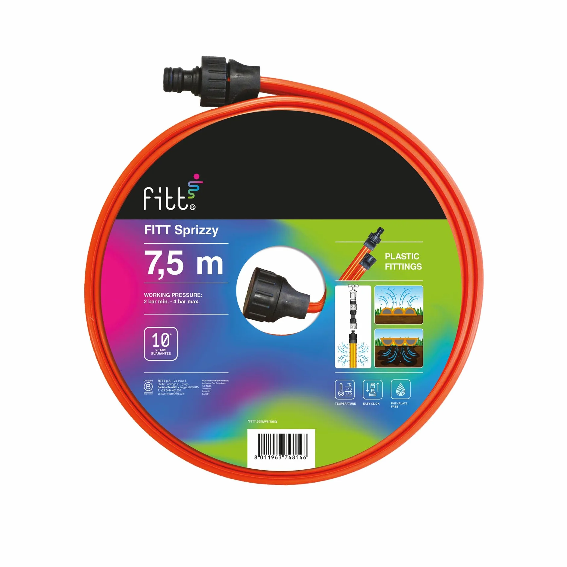 FITT SPRIZZY 7,5m Tuyau d’Arrosage Perforé Trois Voies Arrosage Jet Imprégnation Surfaces Étroites Longues