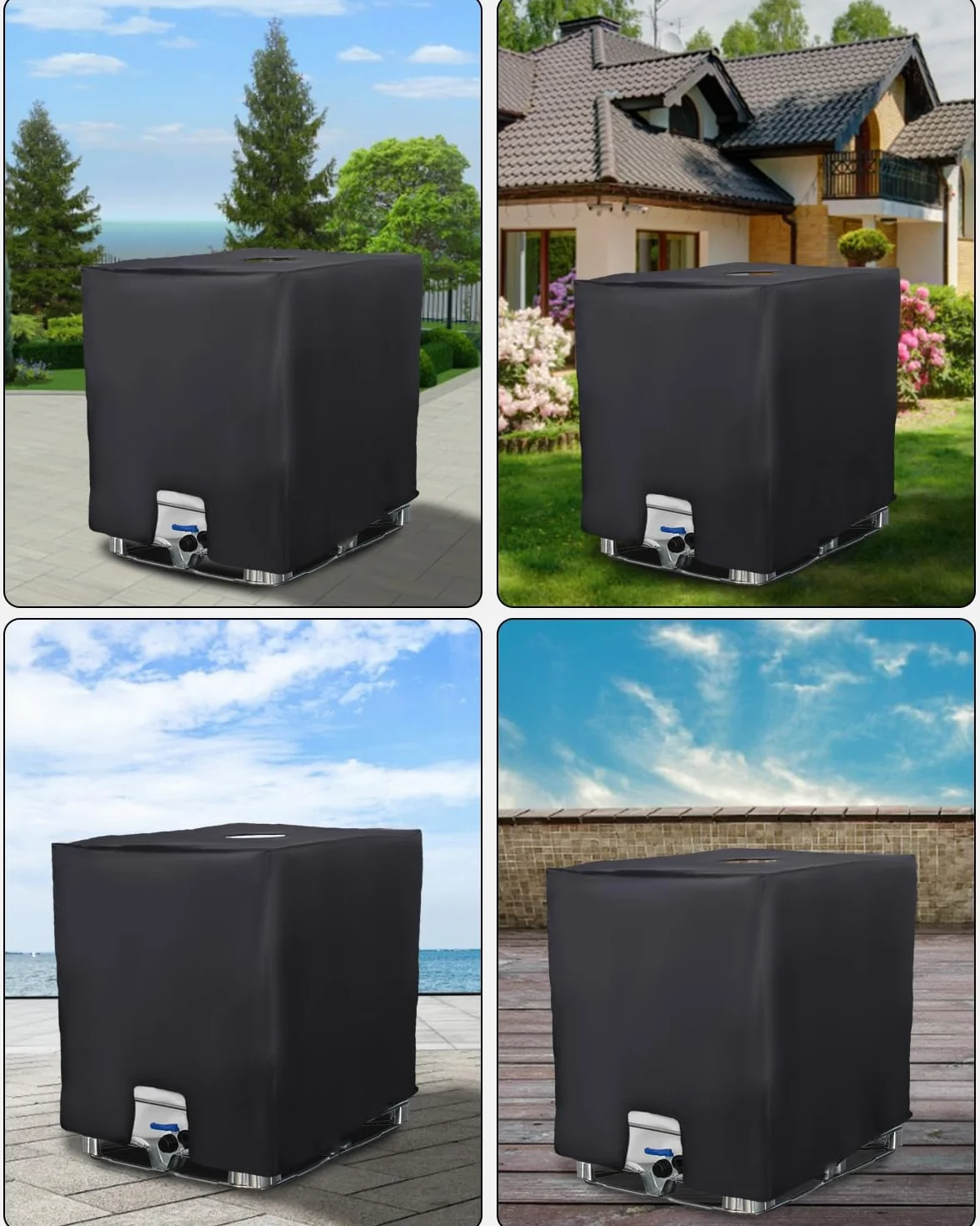 Bache pour Cuve IBC 1000L Anti-UV Anti-poussière Couverture Réservoir Eau 120x100x116 cm Noir