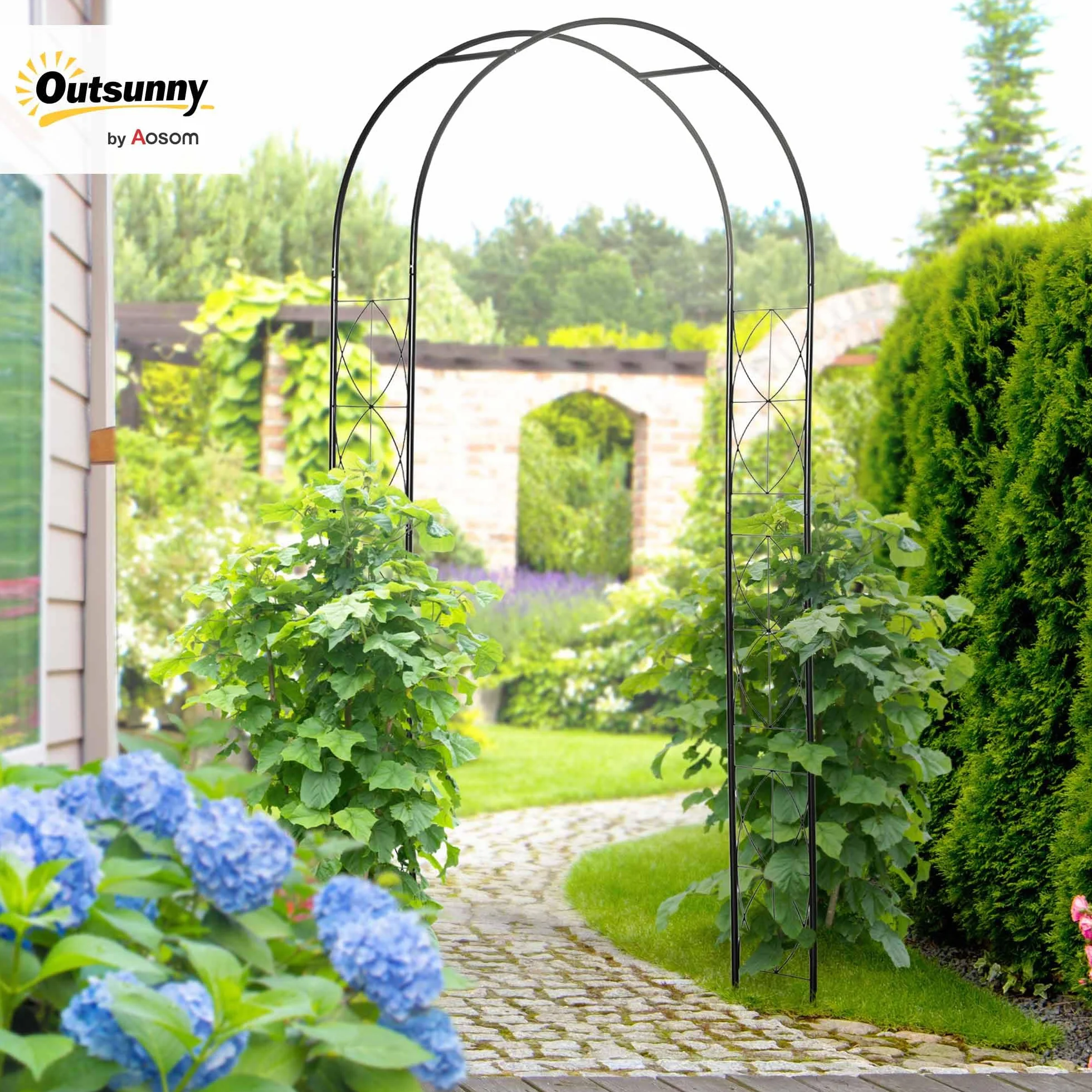 Outsunny Arche de Jardin Arche à rosiers Treillis tuteur Plantes grimpantes - Style Fer forgé dim. 114L x 30l x 230H cm métal époxy Noir