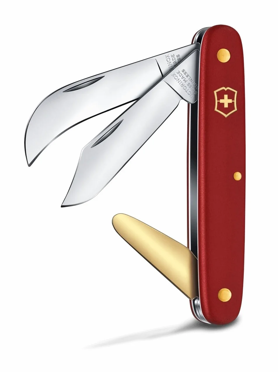 Victorinox, Greffoir et serpette 3, Couteau Universel de Jardin, Multifonction, Léger, Swiss Made, 3 Fonctions, Lame courbée, rouge