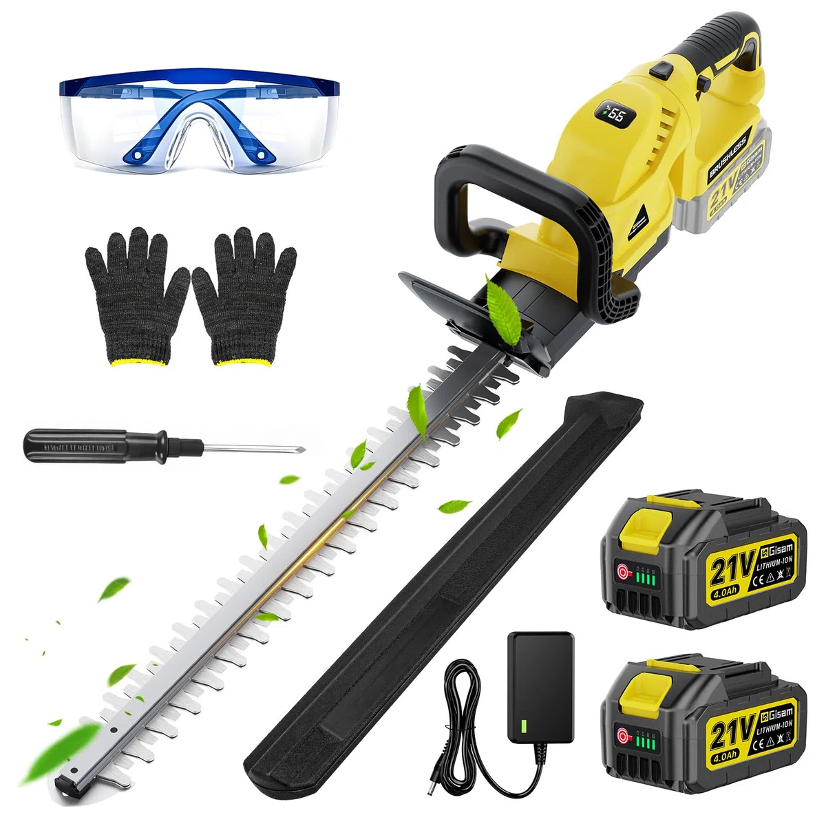 Taille-Haie Sans Fil 22 Pouces, Moteur Sans Balais 3000 W, 2 Batteries 4,0 Ah, Lame SK5 Double Action, Diamètre de Coupe 16 mm, Poignée Pivotante 180°