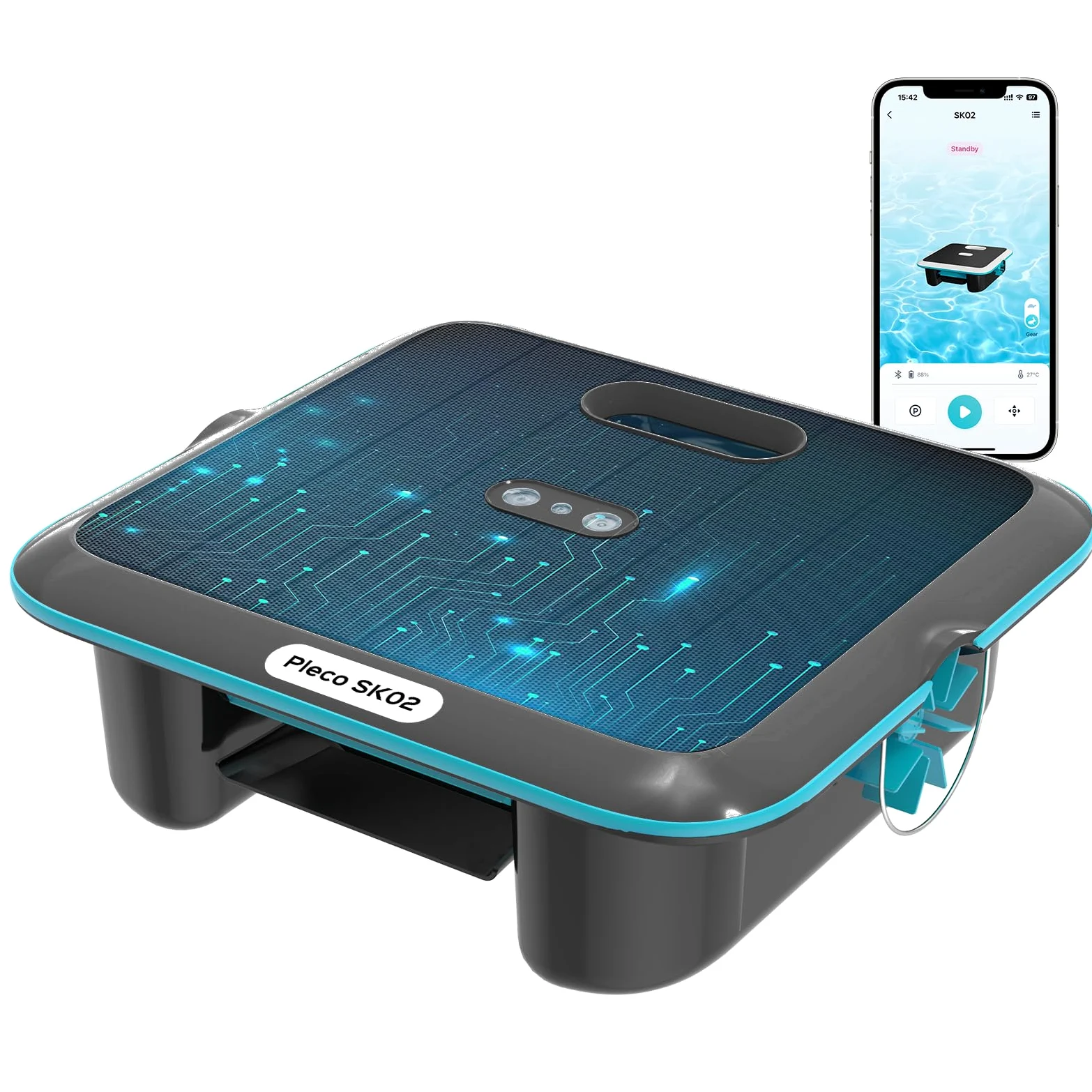 SK02 Robot Skimmer Solaire de Piscine, Robot Piscine sans Fil, Double Recharge, Sonde de Température, Contrôle App, Skimmer Piscine Hors Sol Automatique 24/7