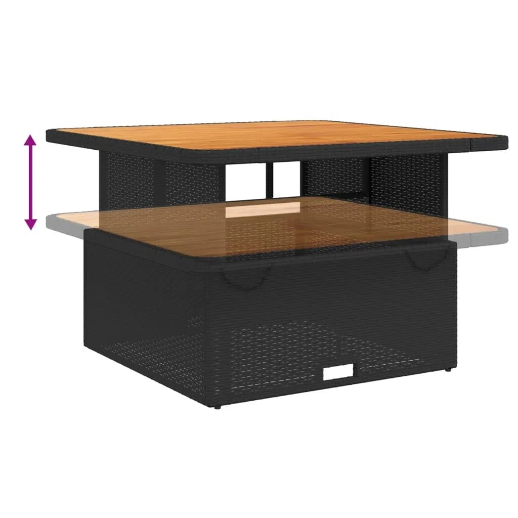 Table de jardin résine tressée et bois acacia 110x110x71cm noir