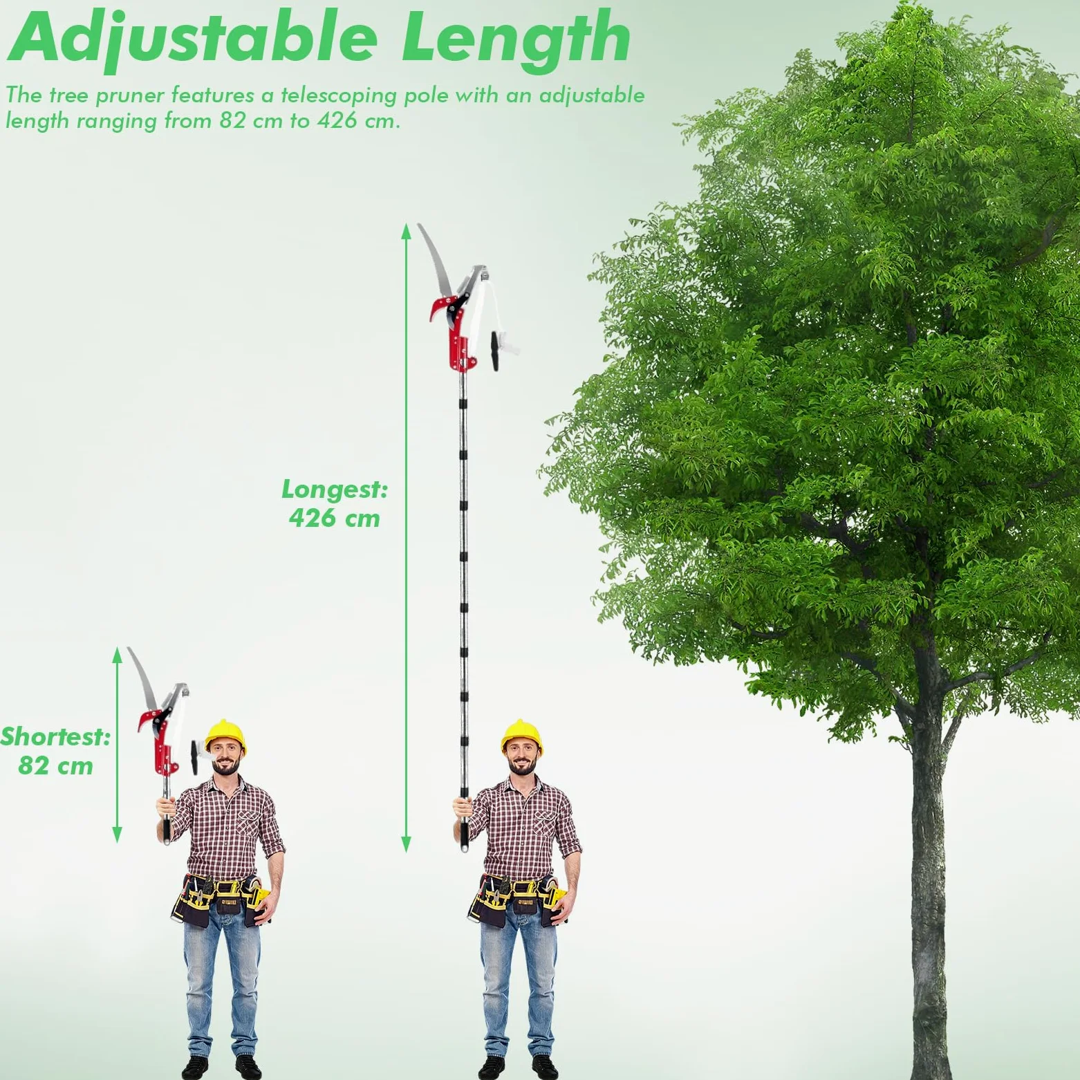 Scie à élaguer télescopique pour élagage d'arbres, élagueur pour branches hautes, 82 à 410 cm, manuel avec manche télescopique, scie élagueuse télescopique pour jardins, sylviculture, agriculture