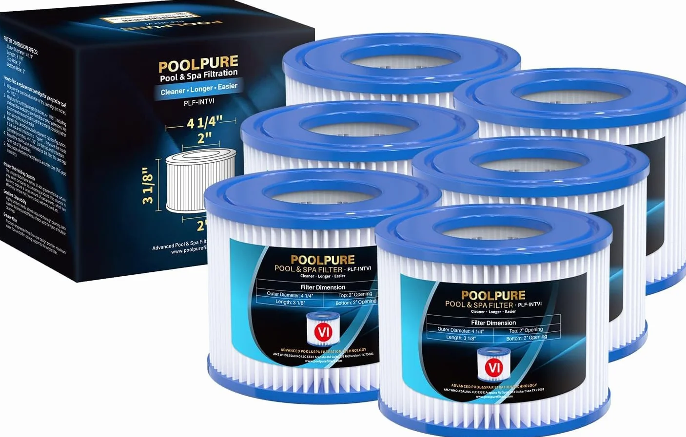 POOLPURE Lot de 6 Filtres Type VI pour Spa Coleman SaluSpa 90352E Bestway