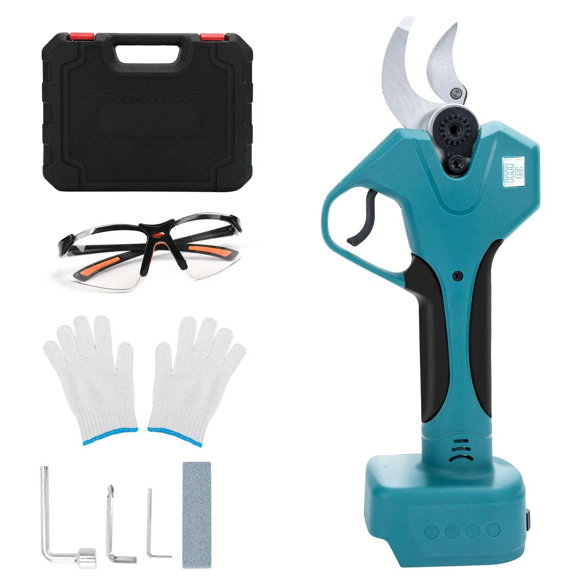Roadtime Sécateur Électrique sans Fil, Compatible avec Makita 18V Batterie, Diamètre de Coupe 30mm, Sécateur sans Fil avec Pierre à aiguiser, Gants et Lunettes de Protection (Outil Uniquement)