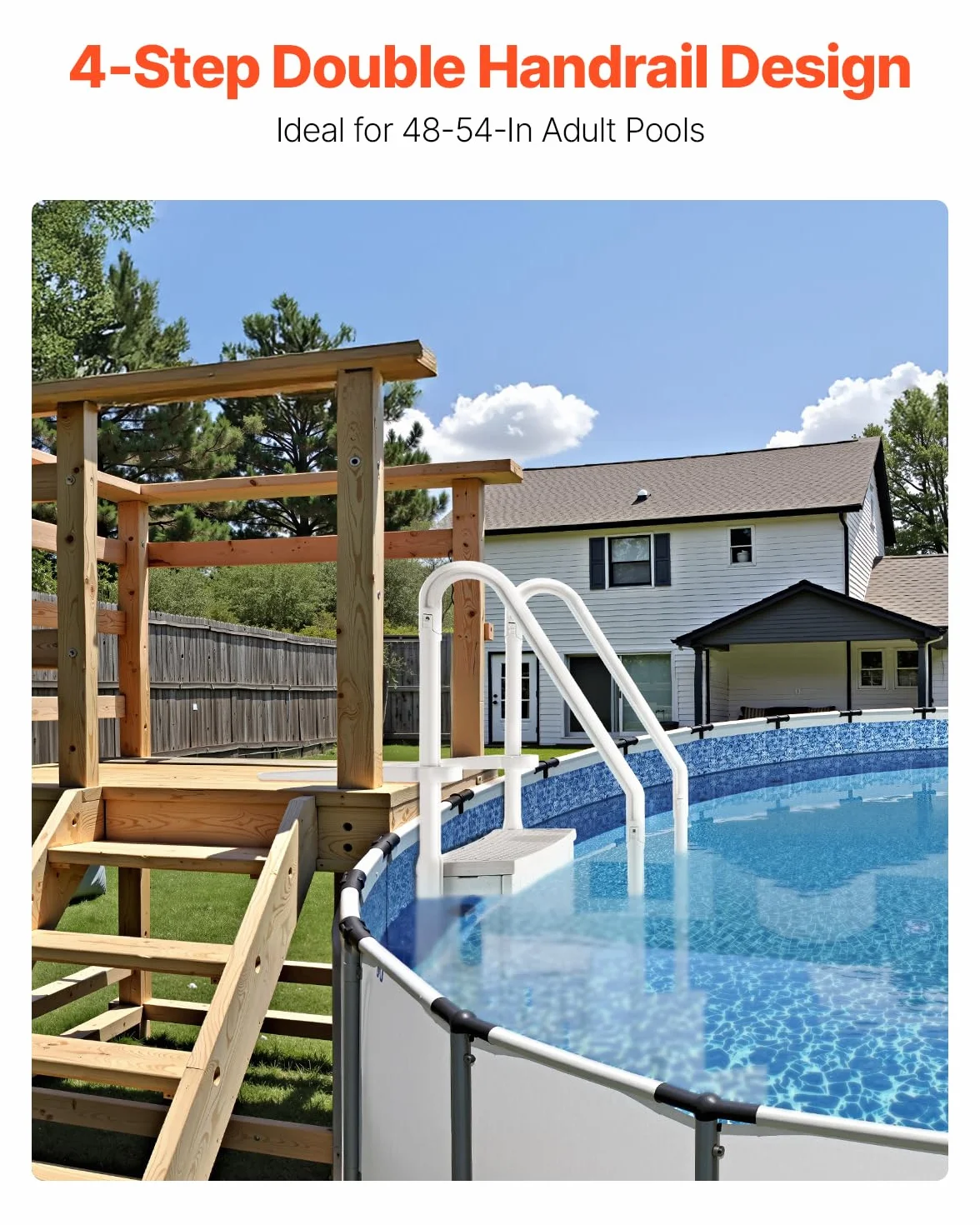 VEVOR Escalier de Piscine en Plastique 4 Marches Antidérapantes 181,4 kg 122-137 cm Blanc