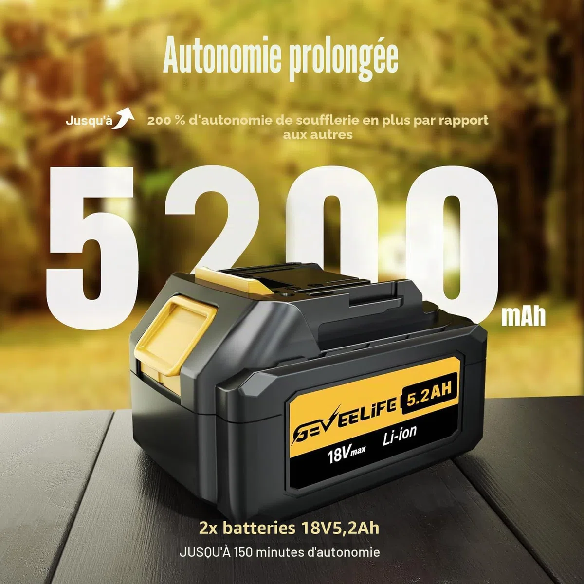 GEVEELIFE Souffleur électrique 20 V 257 km/h avec 3 Vitesses et 2 Batteries de 5,0 Ah pour Jardin, Feuilles, poussière et Neige (Batterie Incluse), Jaune