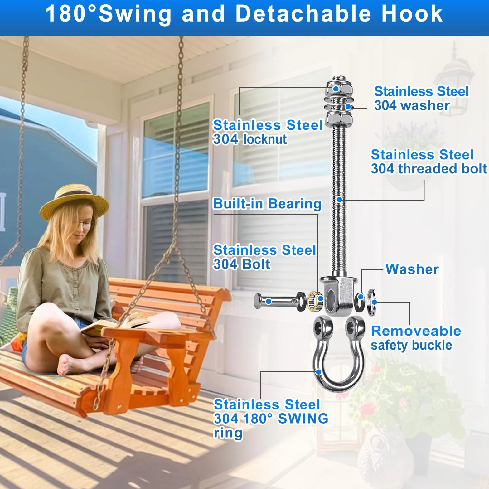 BeneLabel Mousqueton de Suspension pour Hamac 17.5cm Kit de Montage Pivotant 180° 1500lbs