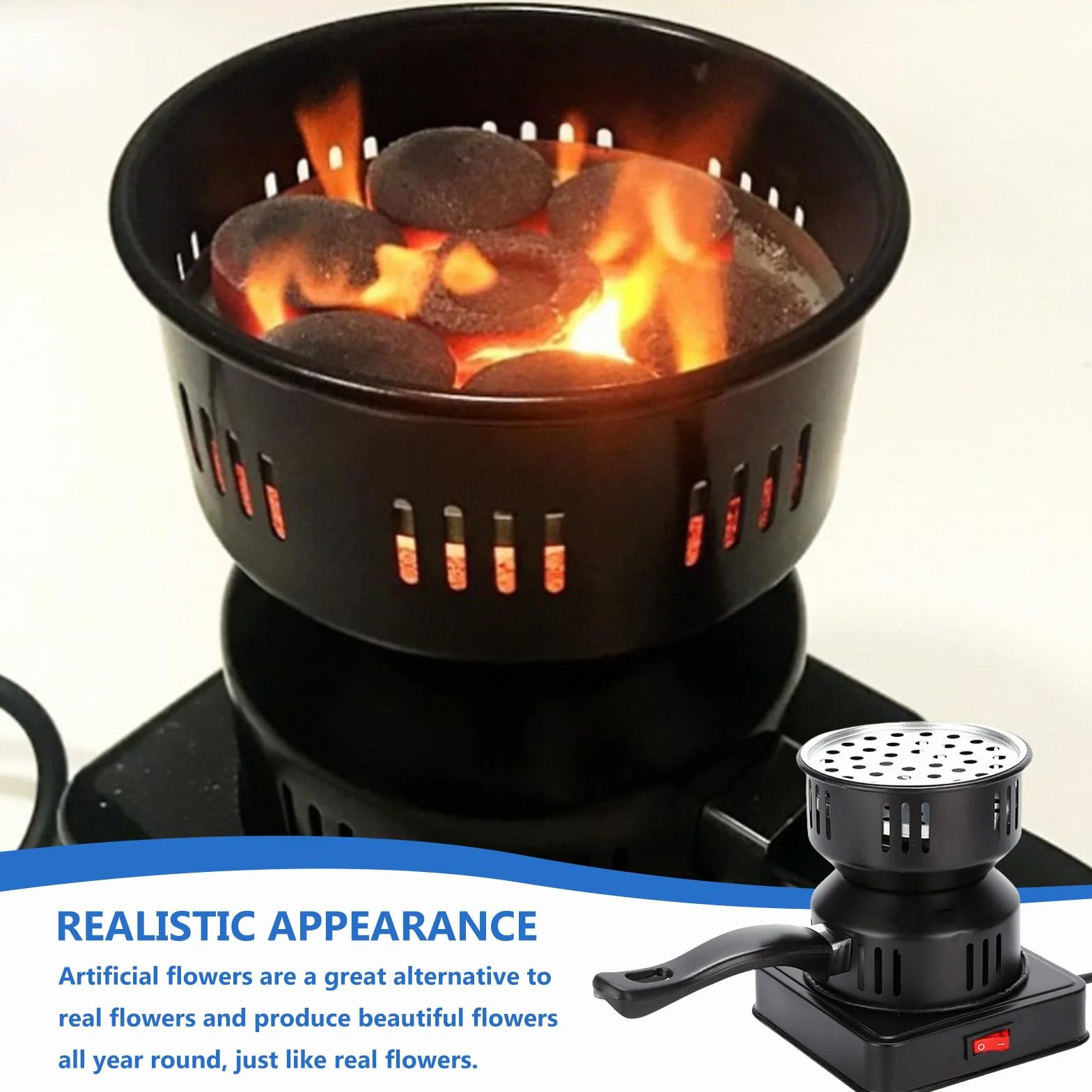GOMETY Allume-Charbon Électrique 500W, Brûleur Charbon de Bois pour Barbecue et Grill