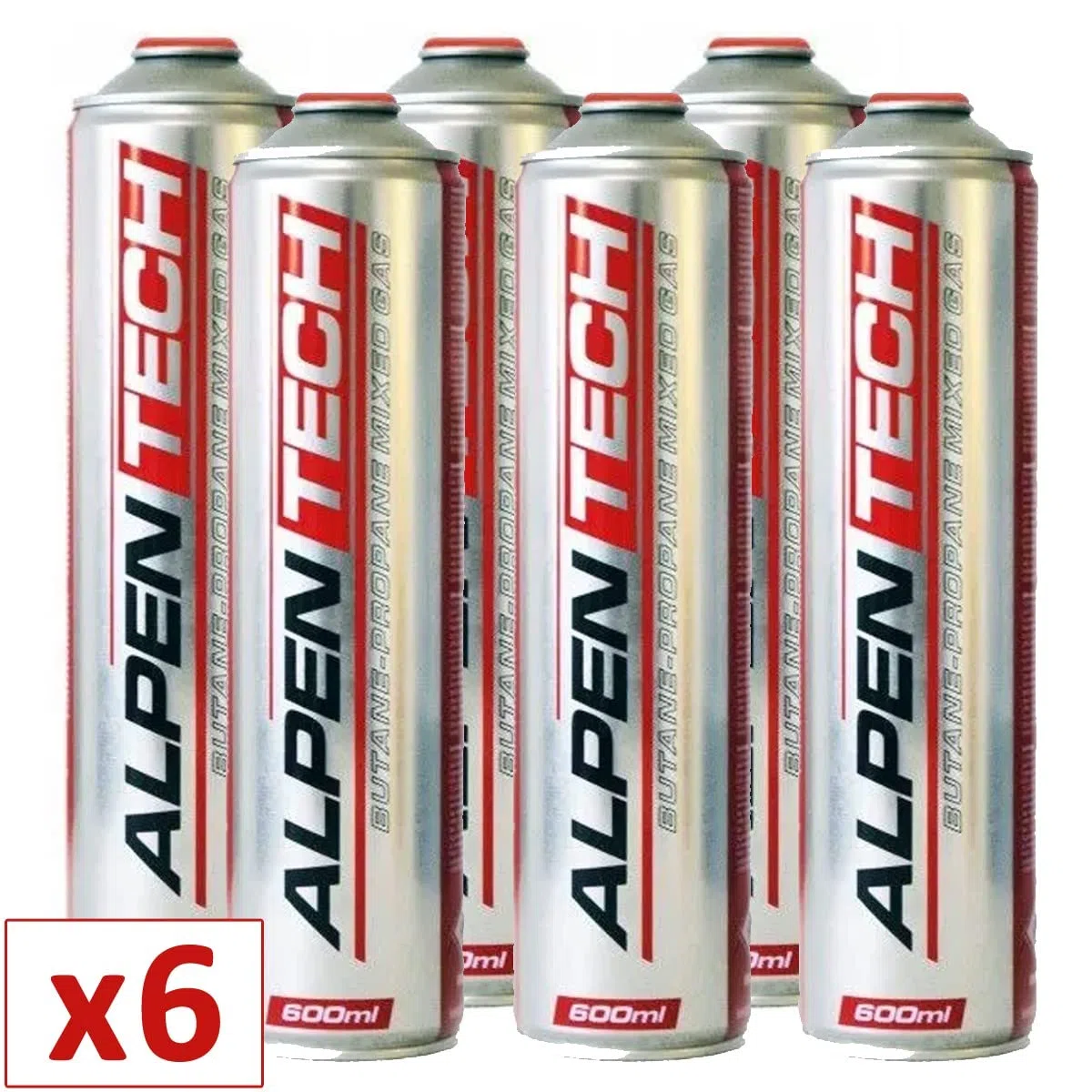 ALPENTECH - Pack 6 Cartouches de Gaz 330g (600ml) BUTANE/PROPANE (70/30) Universelles Homologuées TÜV - Recharges à Valve Dévissable 7/16 pour Désherbeur Thermique et Chalumeau Plomberie/Camping.