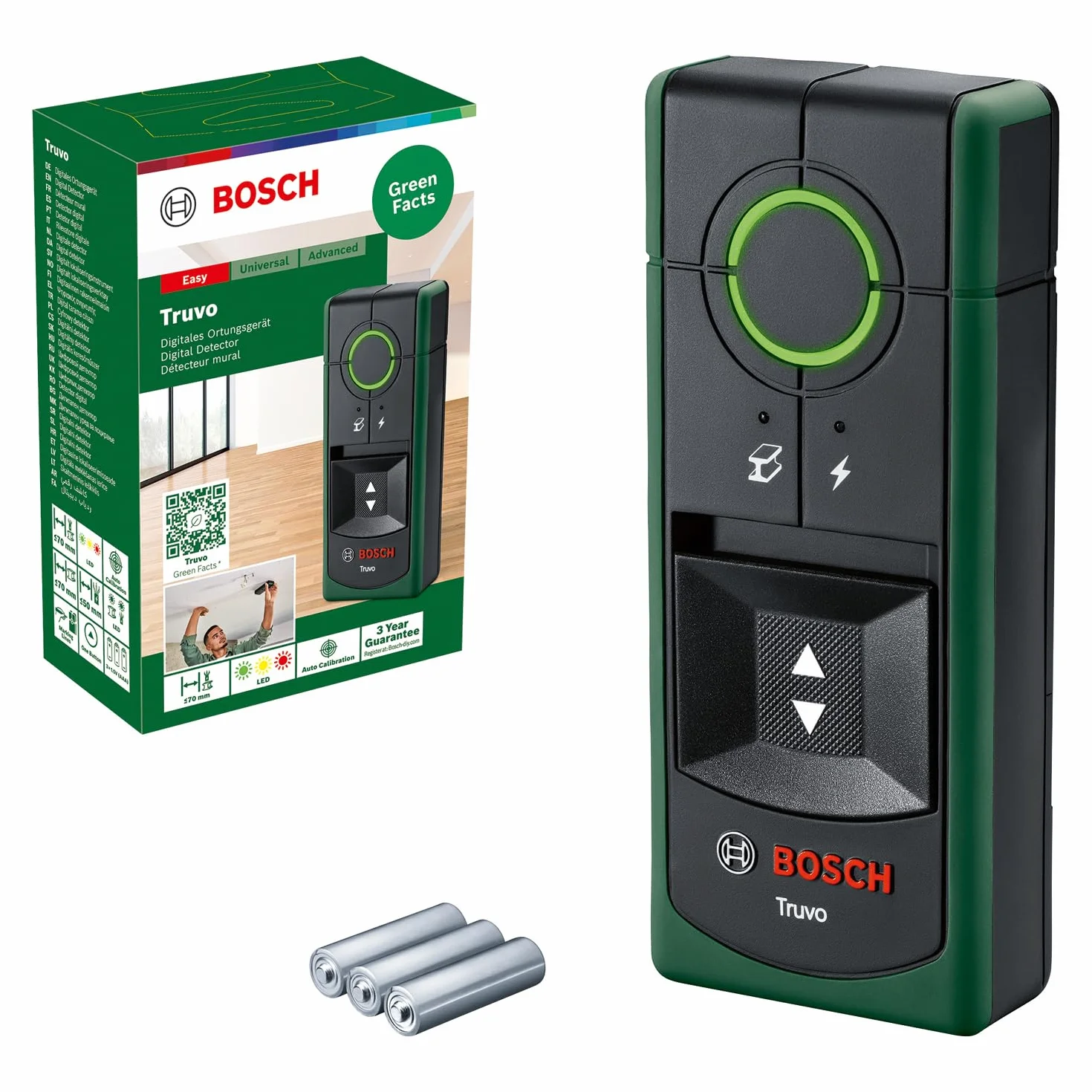 Bosch détecteur Truvo 2ème génération (commande par bouton unique, détection facile de câbles électriques sous tension et de métal jusqu’à 70 mm de profondeur, dans boîte en carton)