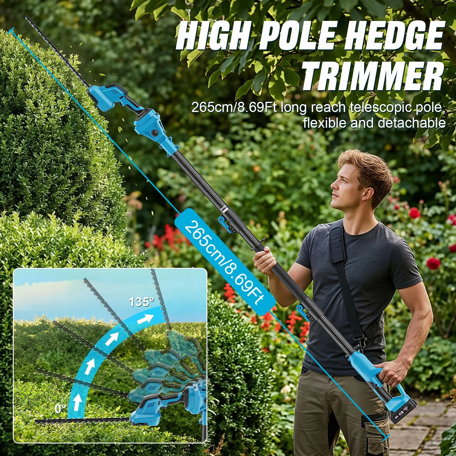 Taille Haie Telescopique Batterie sans Fil avec Perche 2 en 1, Élagueuse sur Perche avec Moteur de 550 W 2 Batteries Taille Haies Électrique, Angle Réglable, Idéal Jardin Verger Taille Haie