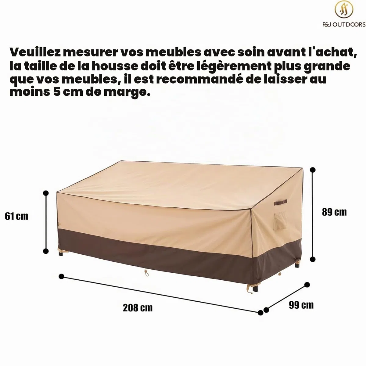 F&J Outdoors Housse pour canapé de Jardin Imperméable Housses pour Meubles de Patio Housses pour bancs de Jardin 3-4 Places Tissu Haute Performance Protection pour chaises et canapés 208x99x89/61cm