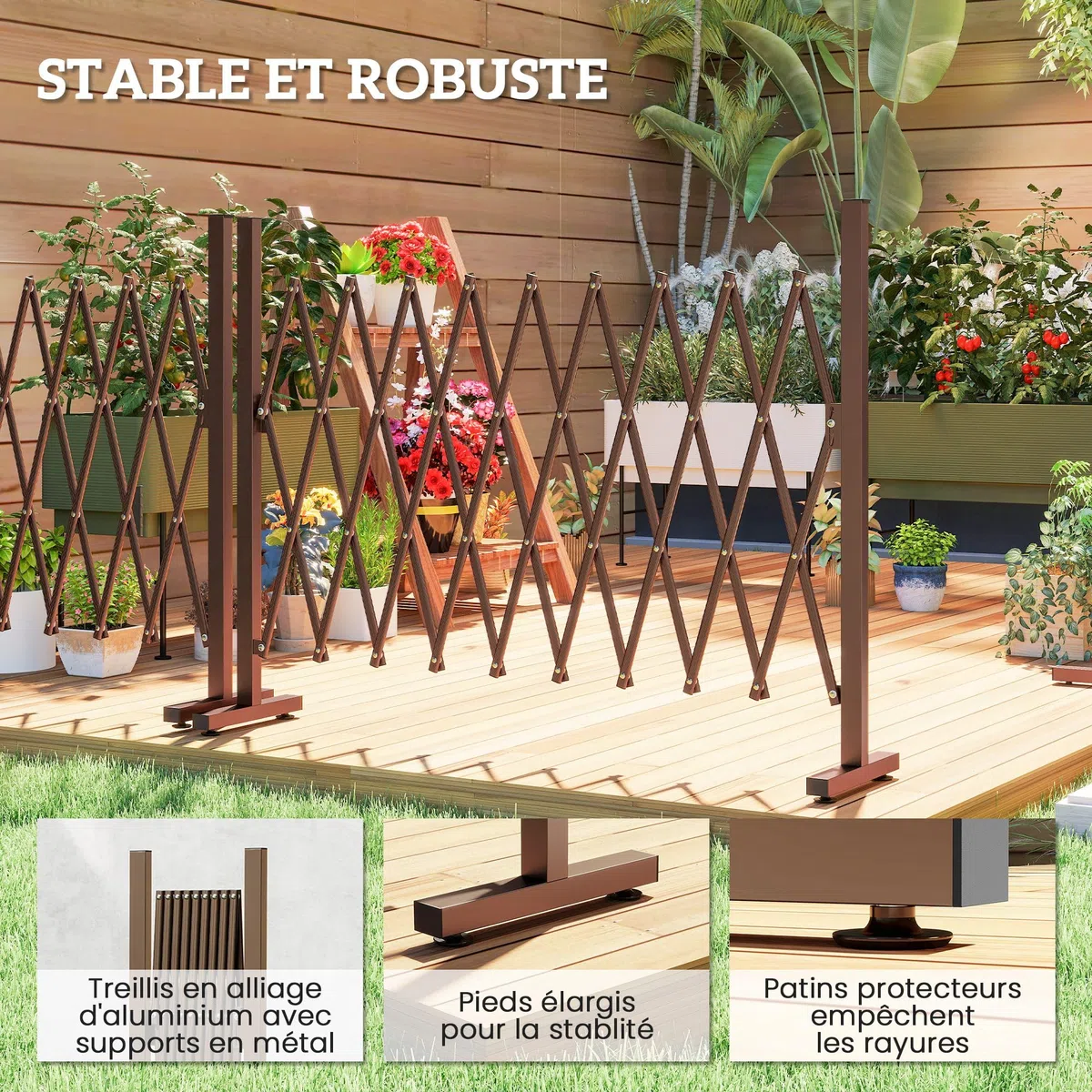 Outsunny Barrière Extensible rétractable barrière de sécurité 250L x 31l x 104H cm alu métal Chocolat